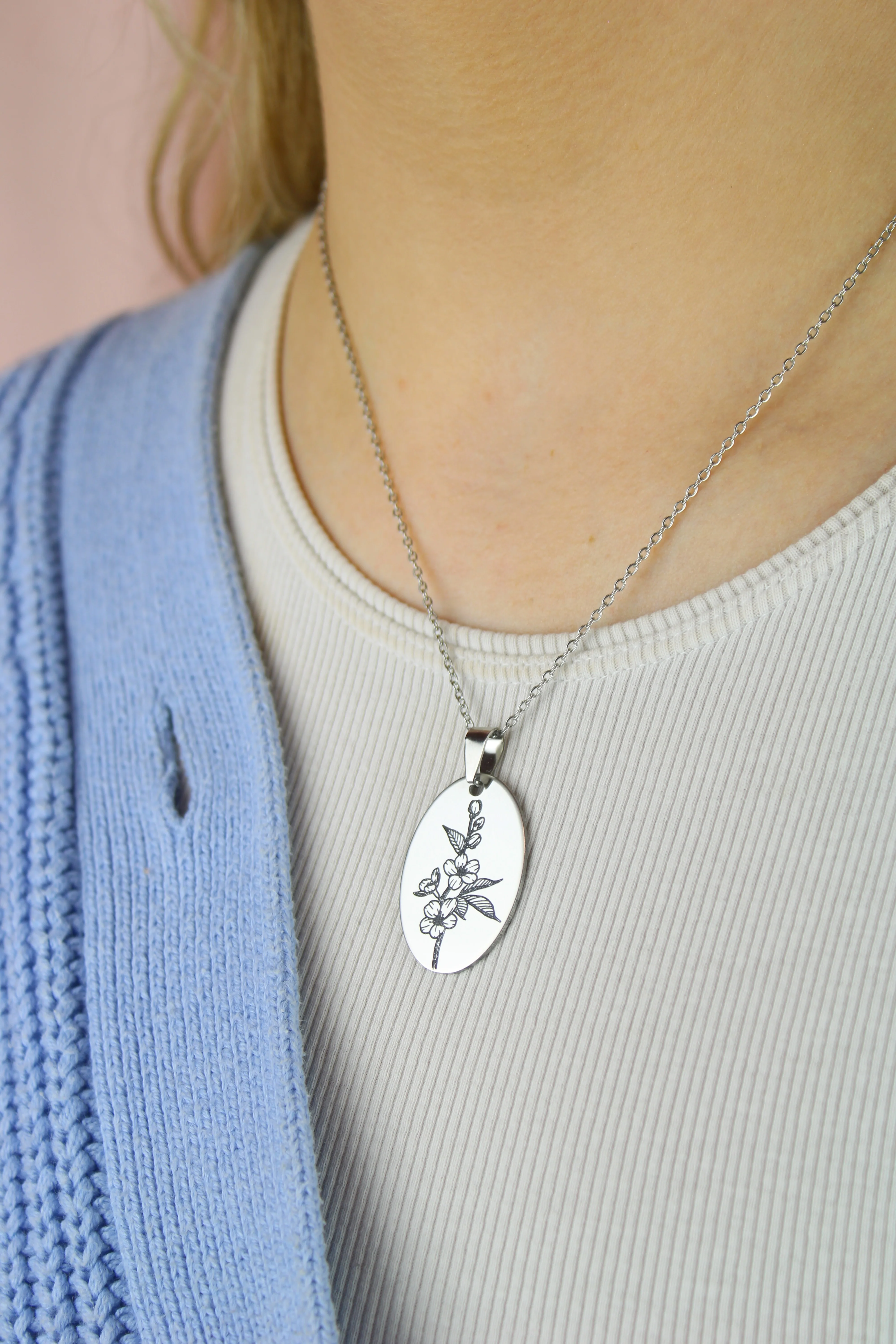 March Birth Flower Necklace - Cherry Blossom - Image 4