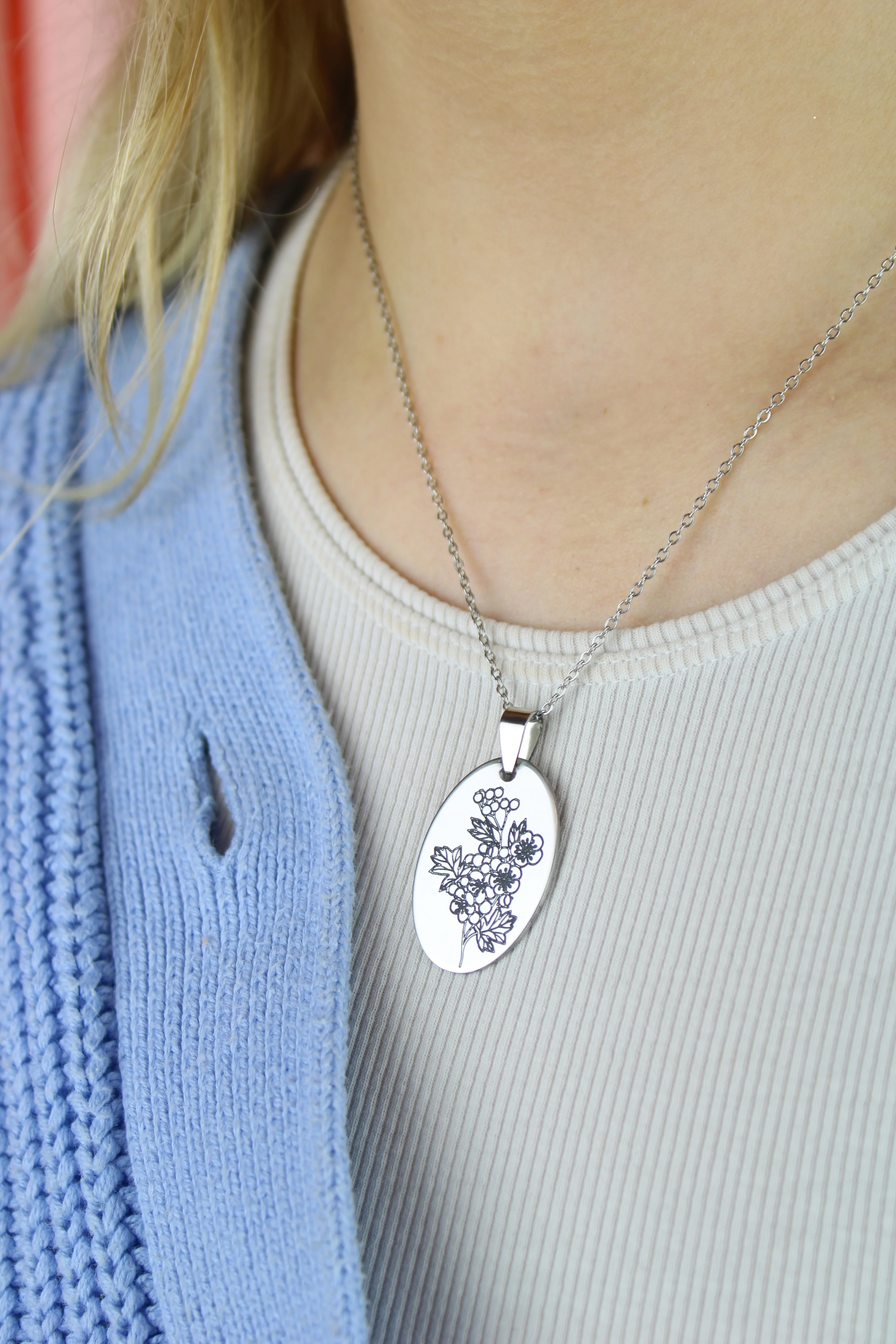 May Birth Flower Necklace - Hawthorn - Image 2