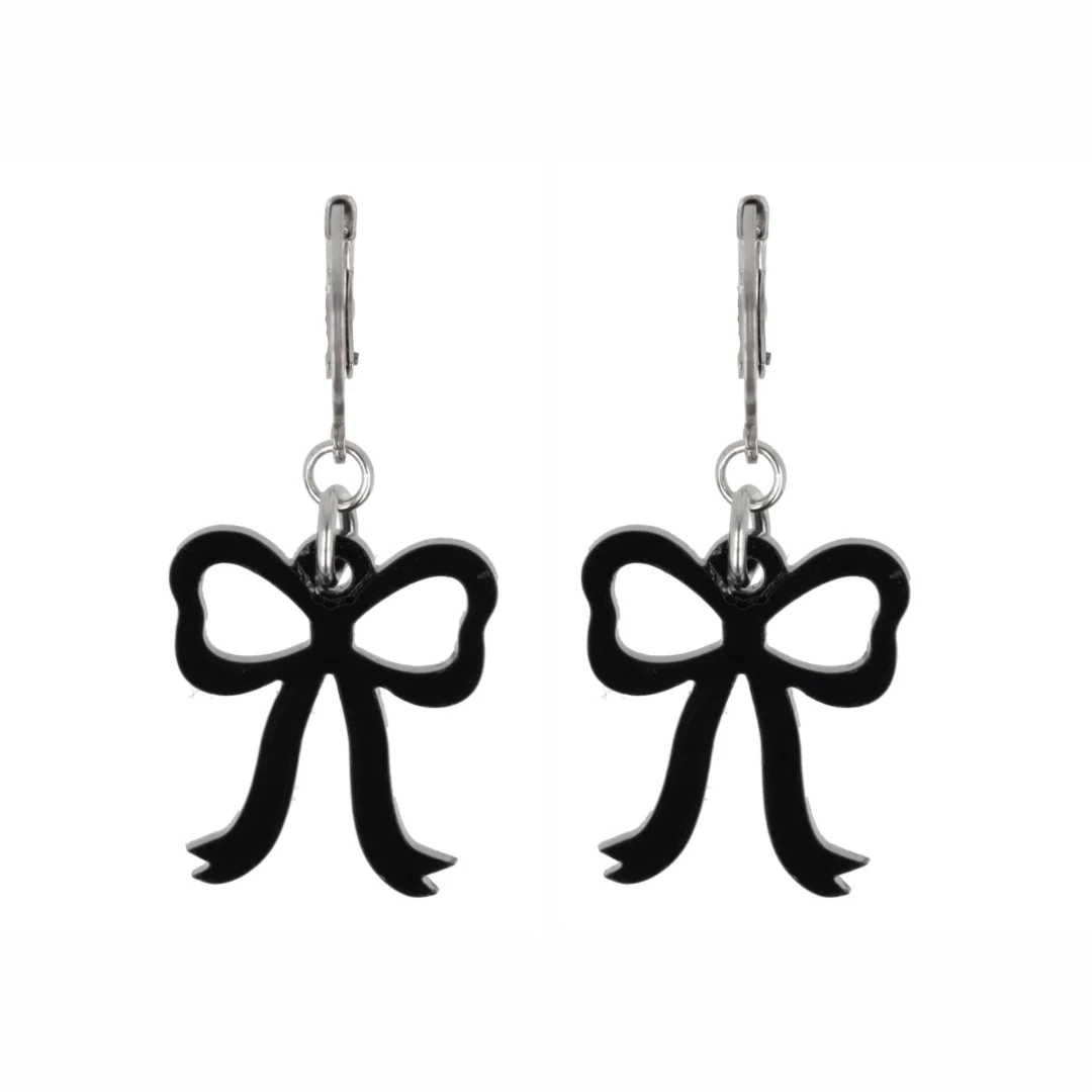 Mini Black Bow Huggie Hoop Earrings - Image 3