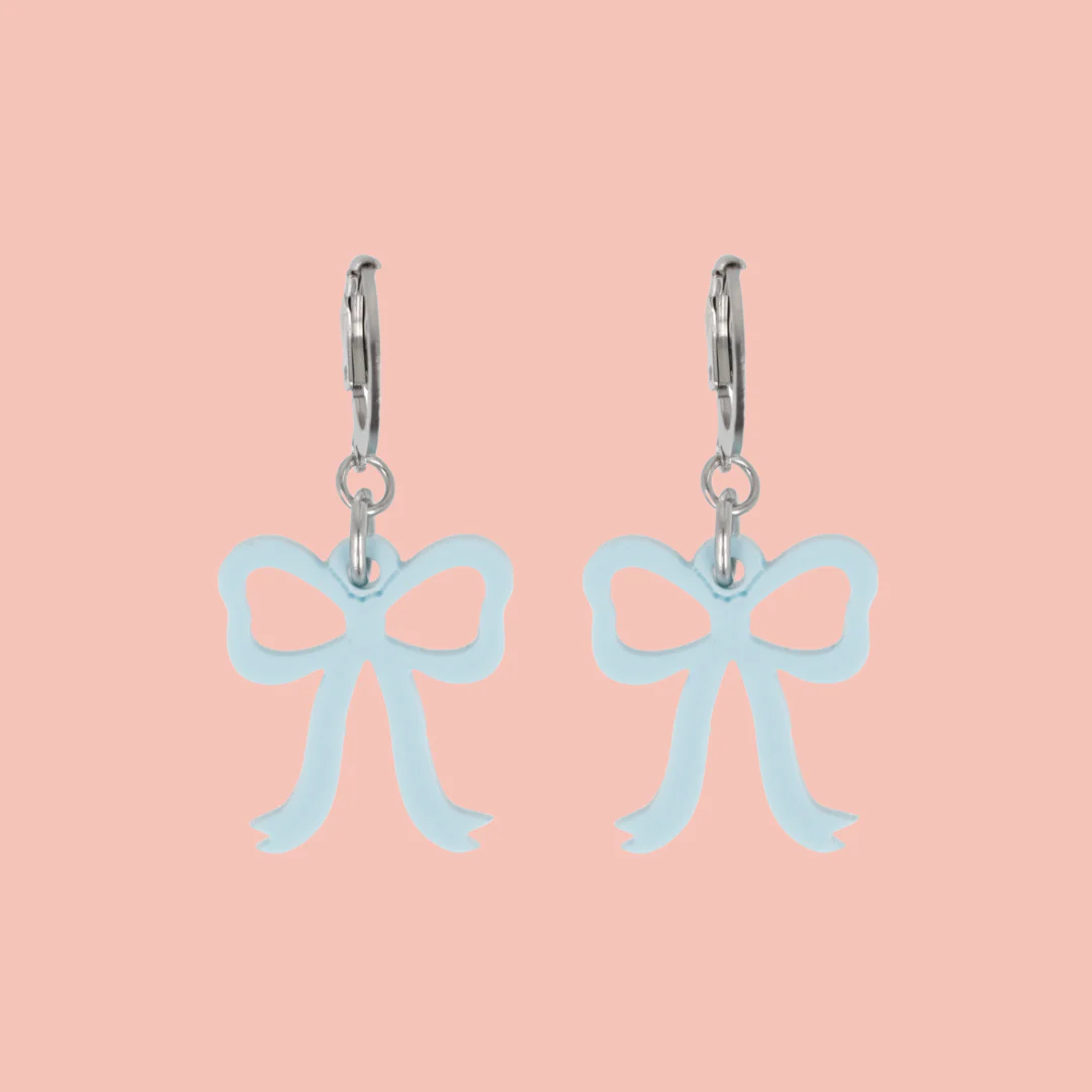 Mini Blue Bow Huggie Hoop Earrings - Image 3