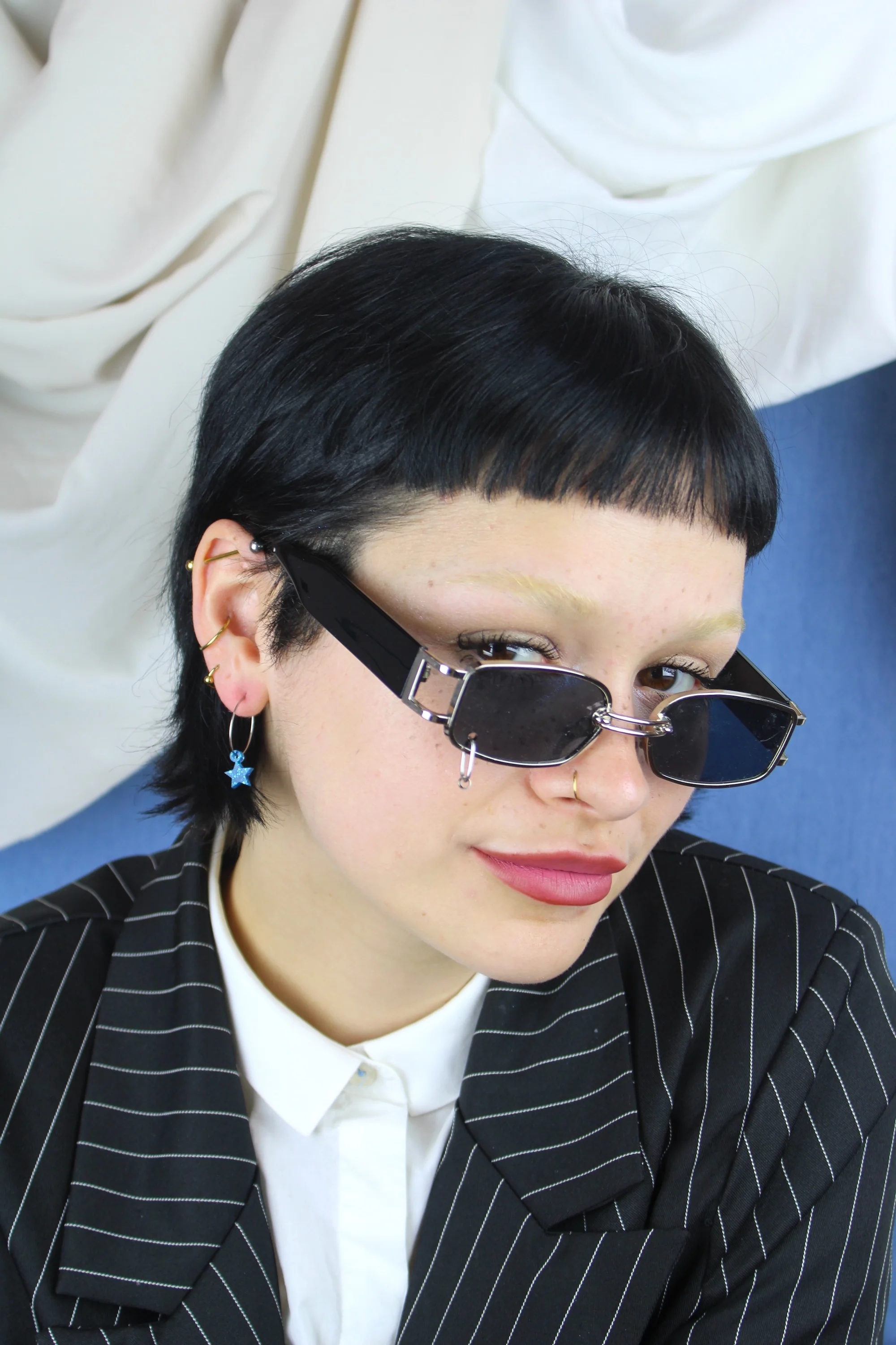 Mini Blue Glitter Star Hoop Earrings - Image 5
