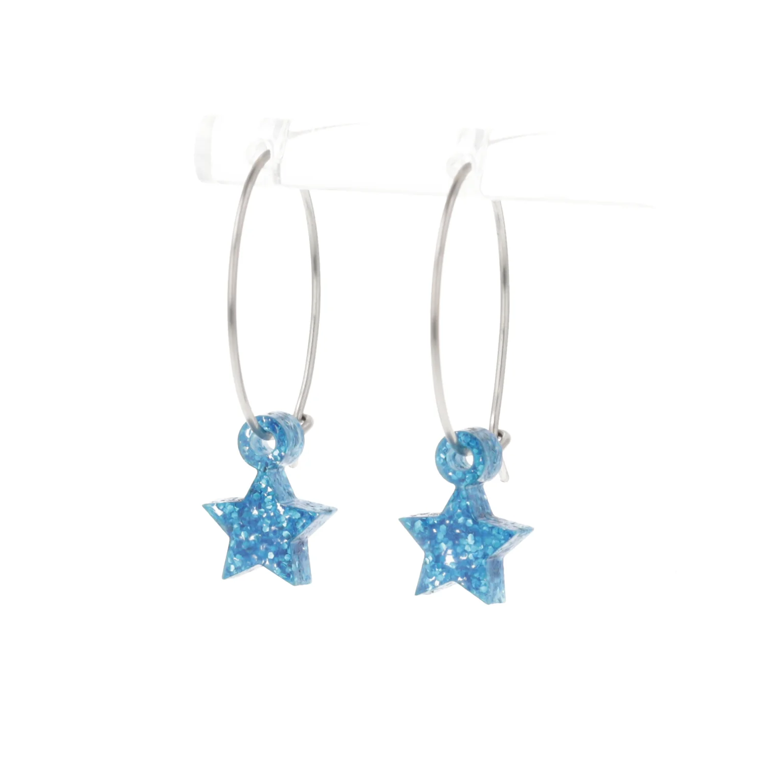 Mini Blue Glitter Star Hoop Earrings - Image 6