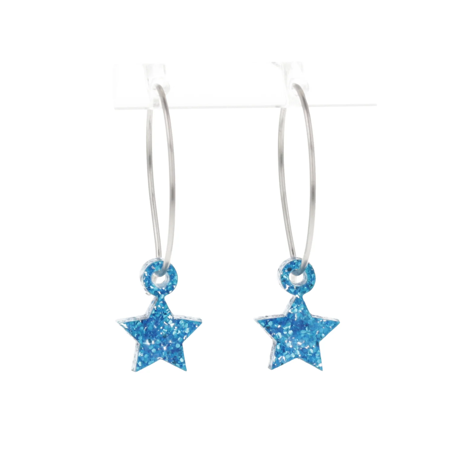 Mini Blue Glitter Star Hoop Earrings - Image 8
