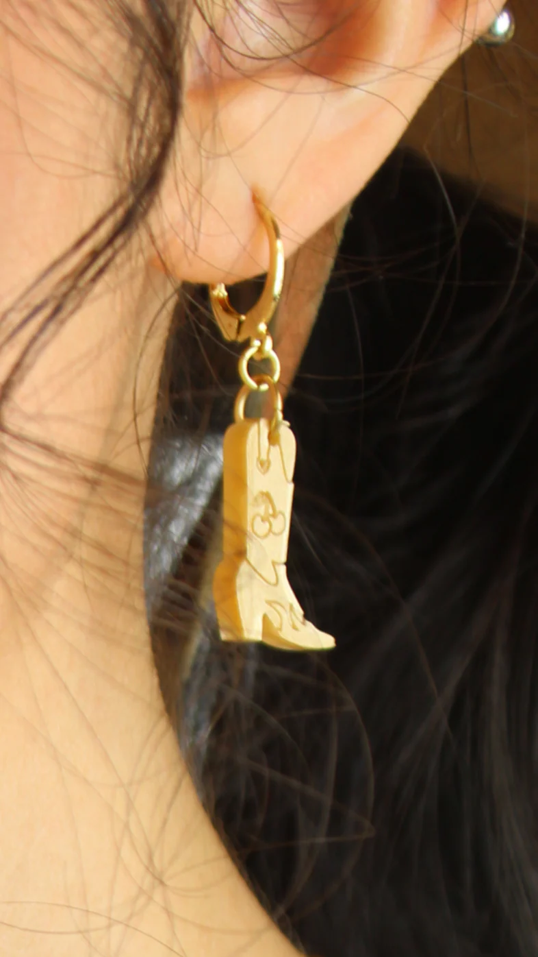 Mini Gold Cowboy Boot Huggie Hoop Earrings - Image 2