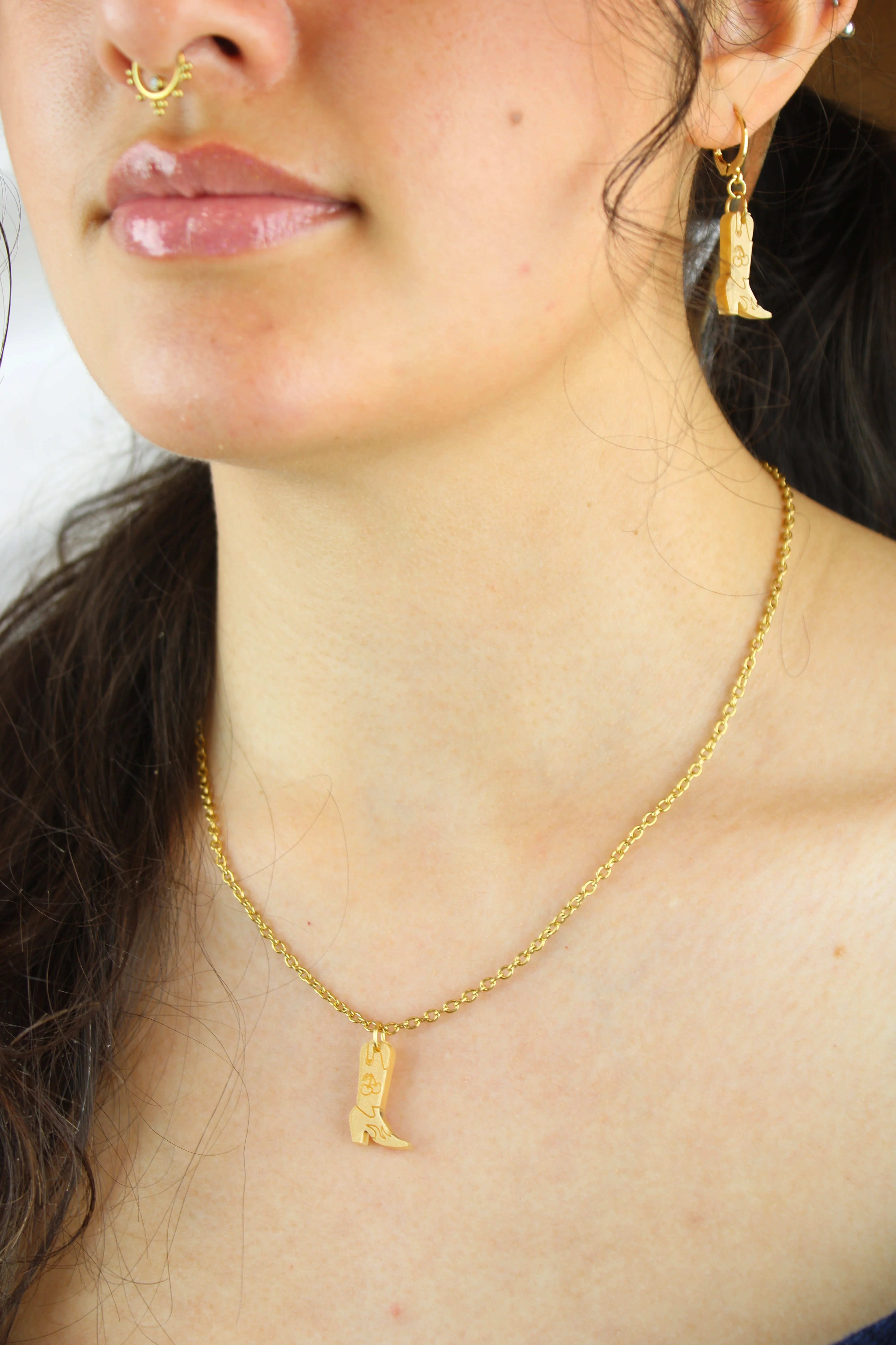 Mini Gold Cowboy Boot Huggie Hoop Earrings - Image 5