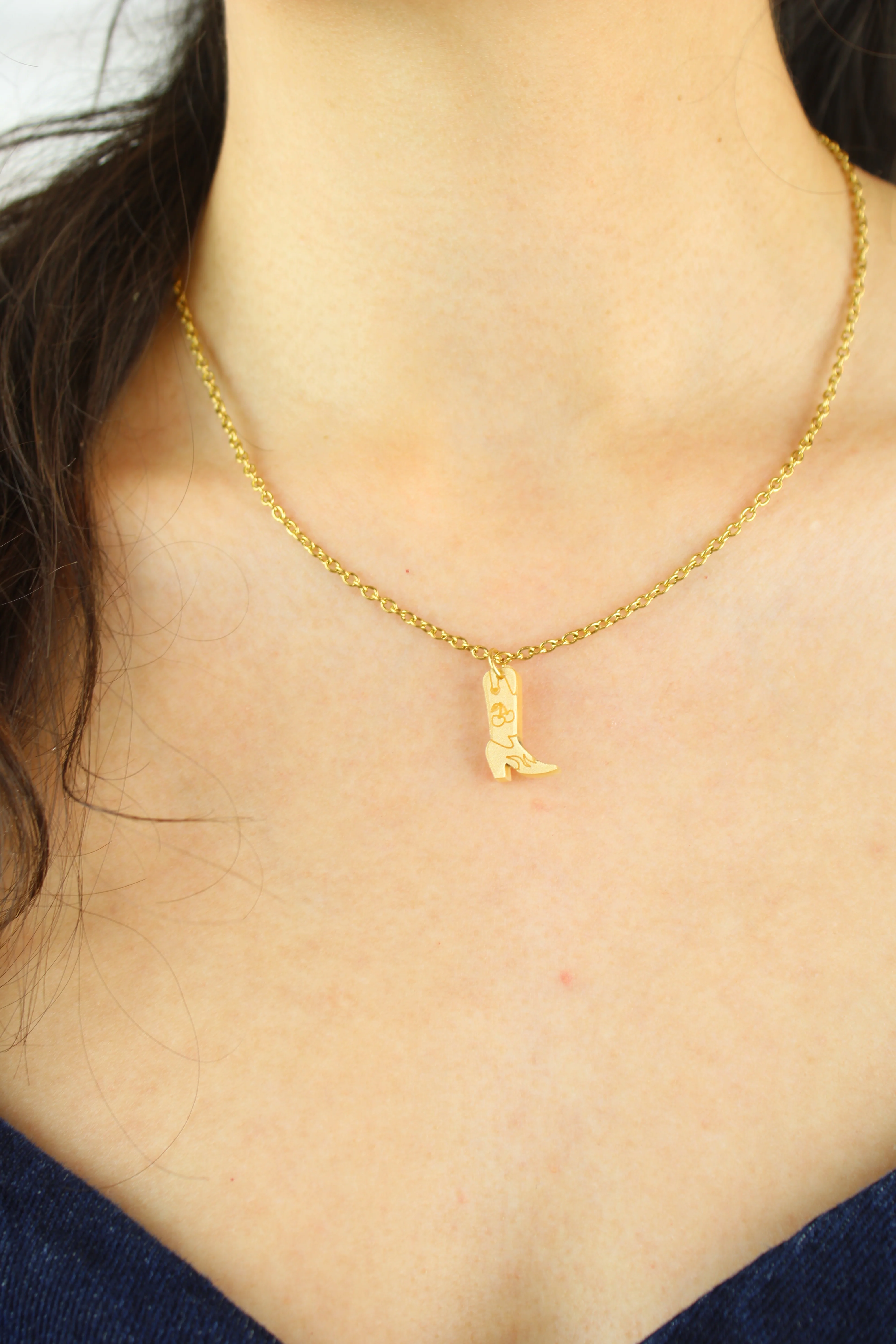 Mini Gold Cowboy Boot Necklace - Image 2