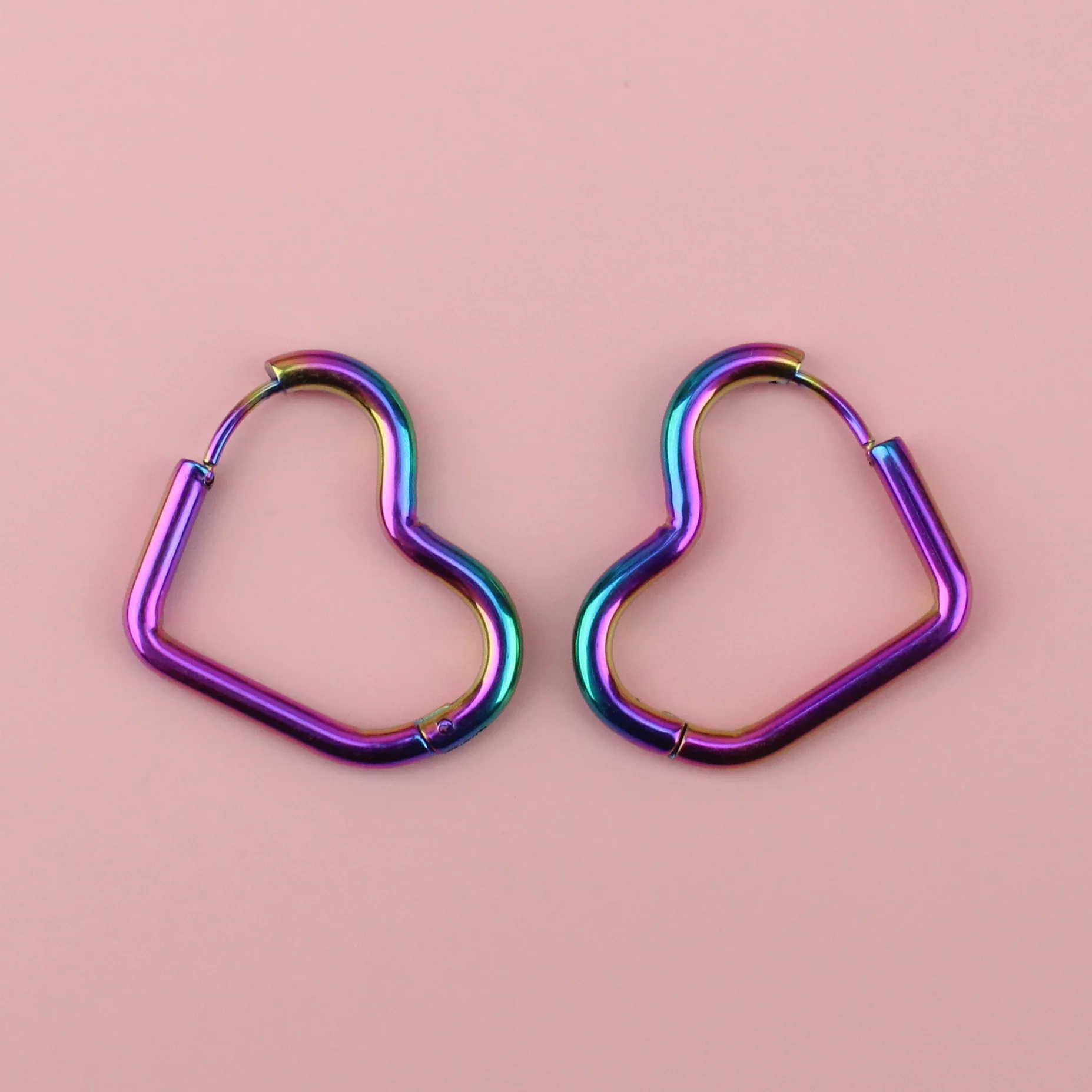 Mini Heart Hoop Earrings (Rainbow)