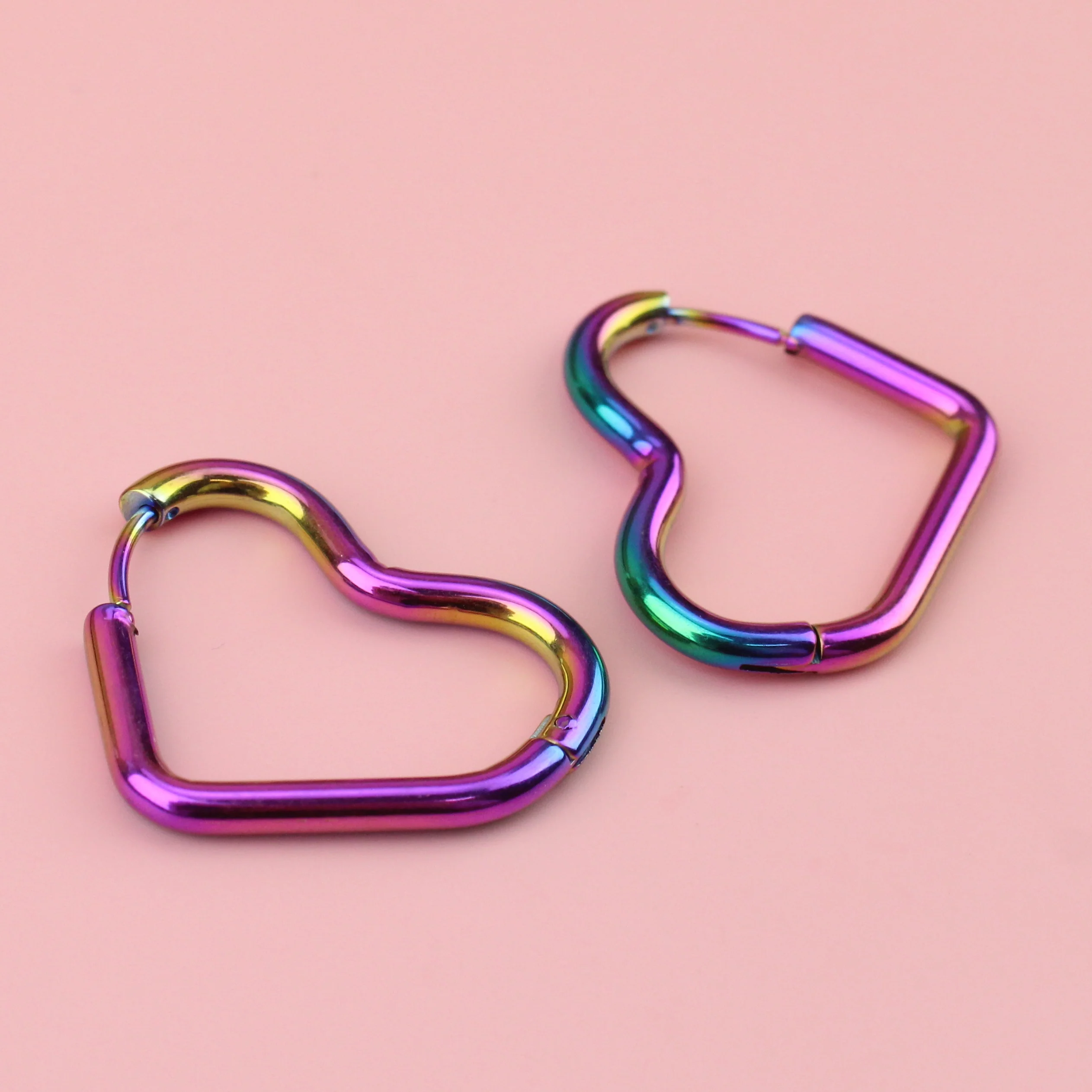Mini Heart Hoop Earrings (Rainbow) - Image 2