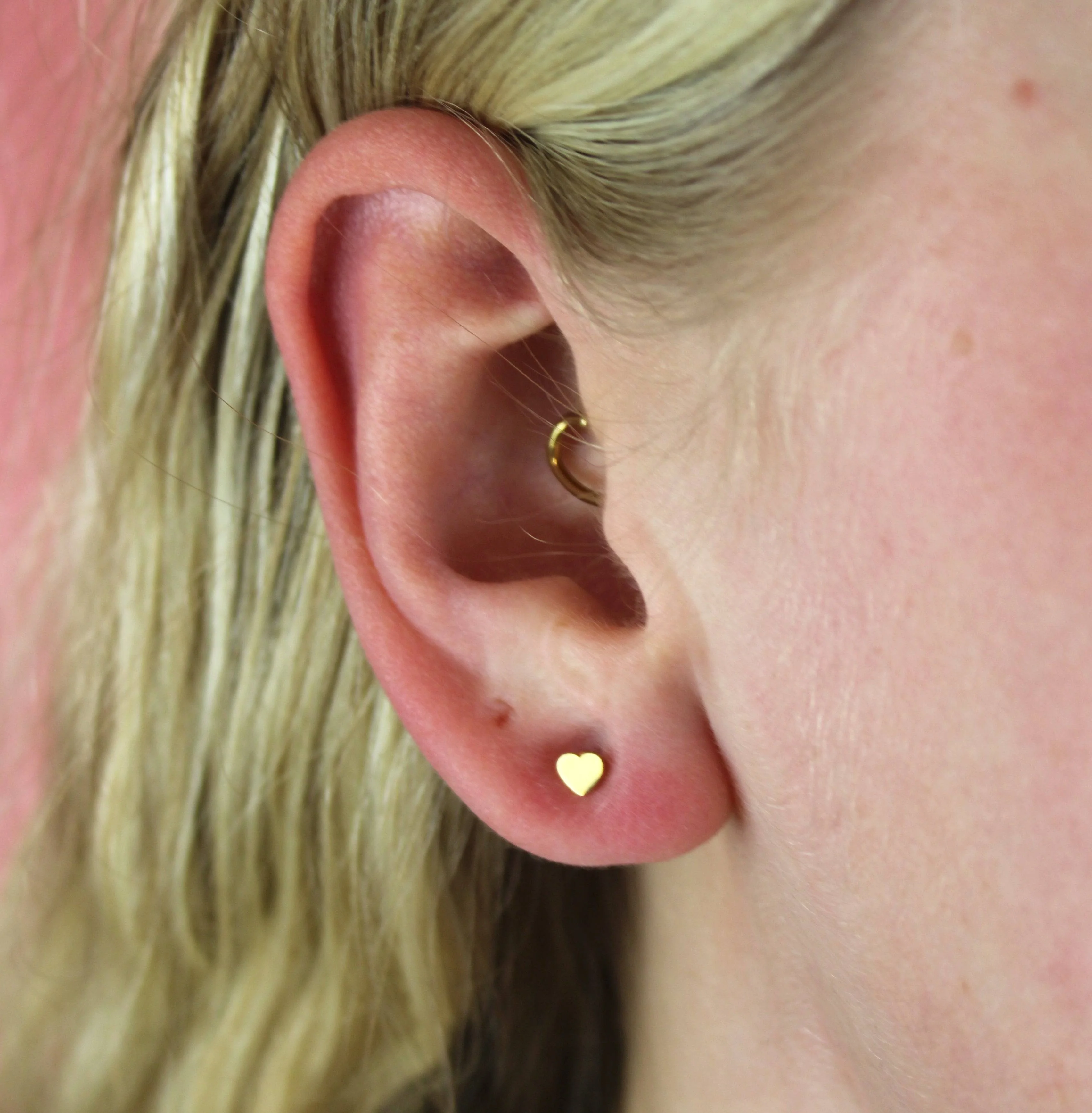 Mini Heart Stud Earrings (Gold Plated Stainless Steel) - Image 2