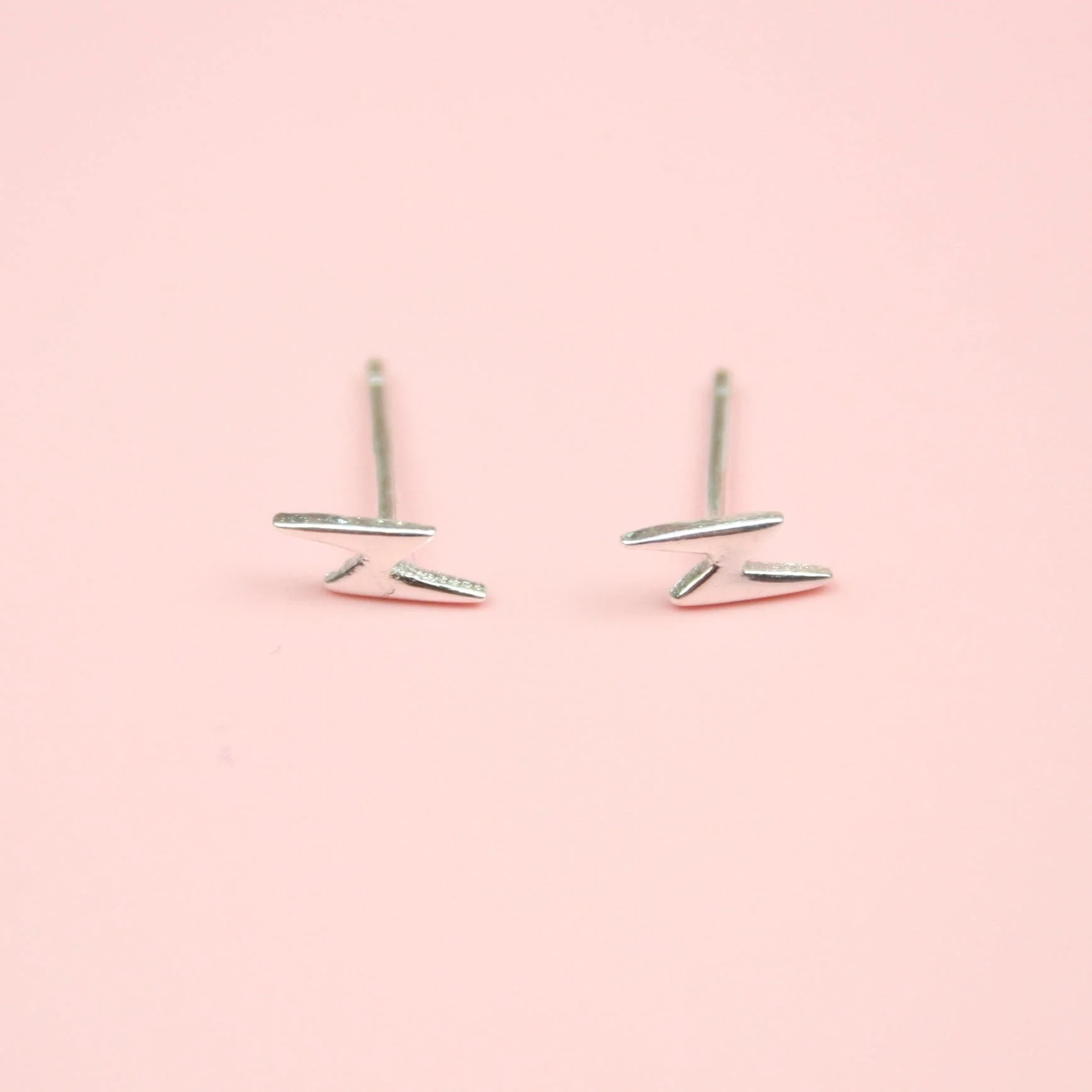 Mini Lightning Bolt Stud Earrings (Sterling Silver) - Image 3