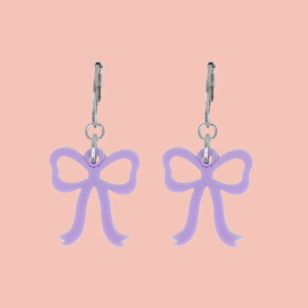 Mini Lilac Bow Huggie Hoop Earrings