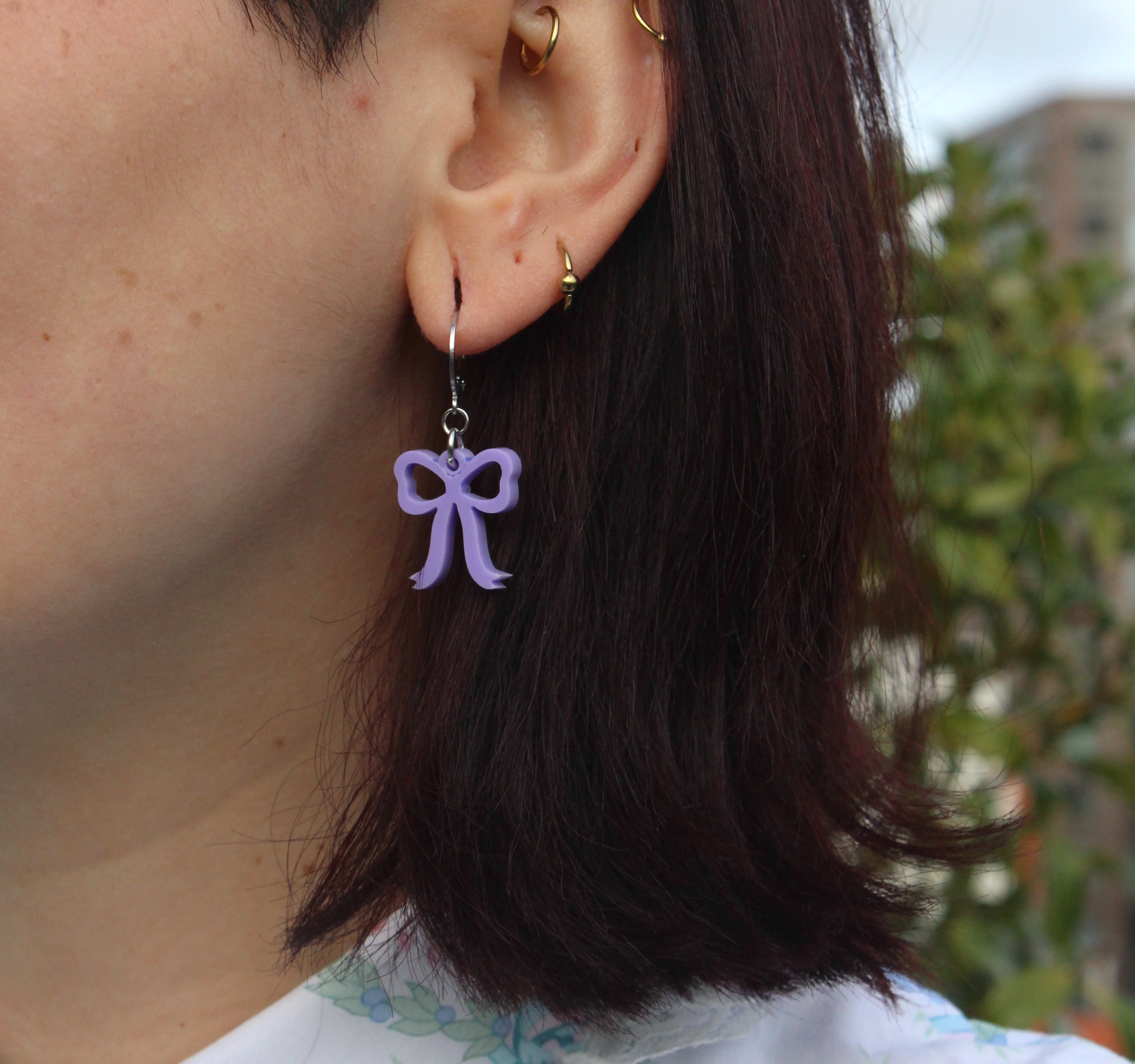 Mini Lilac Bow Huggie Hoop Earrings - Image 6
