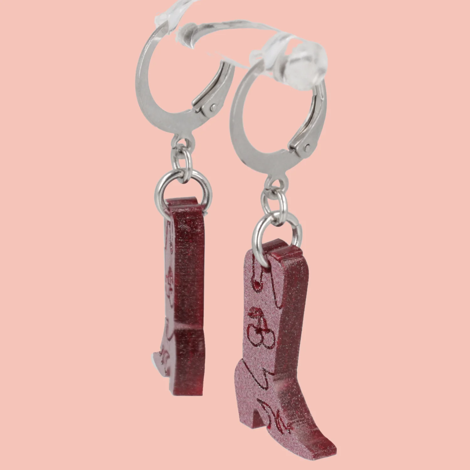 Mini Pink Cowboy Boot Huggie Hoop Earrings - Image 3