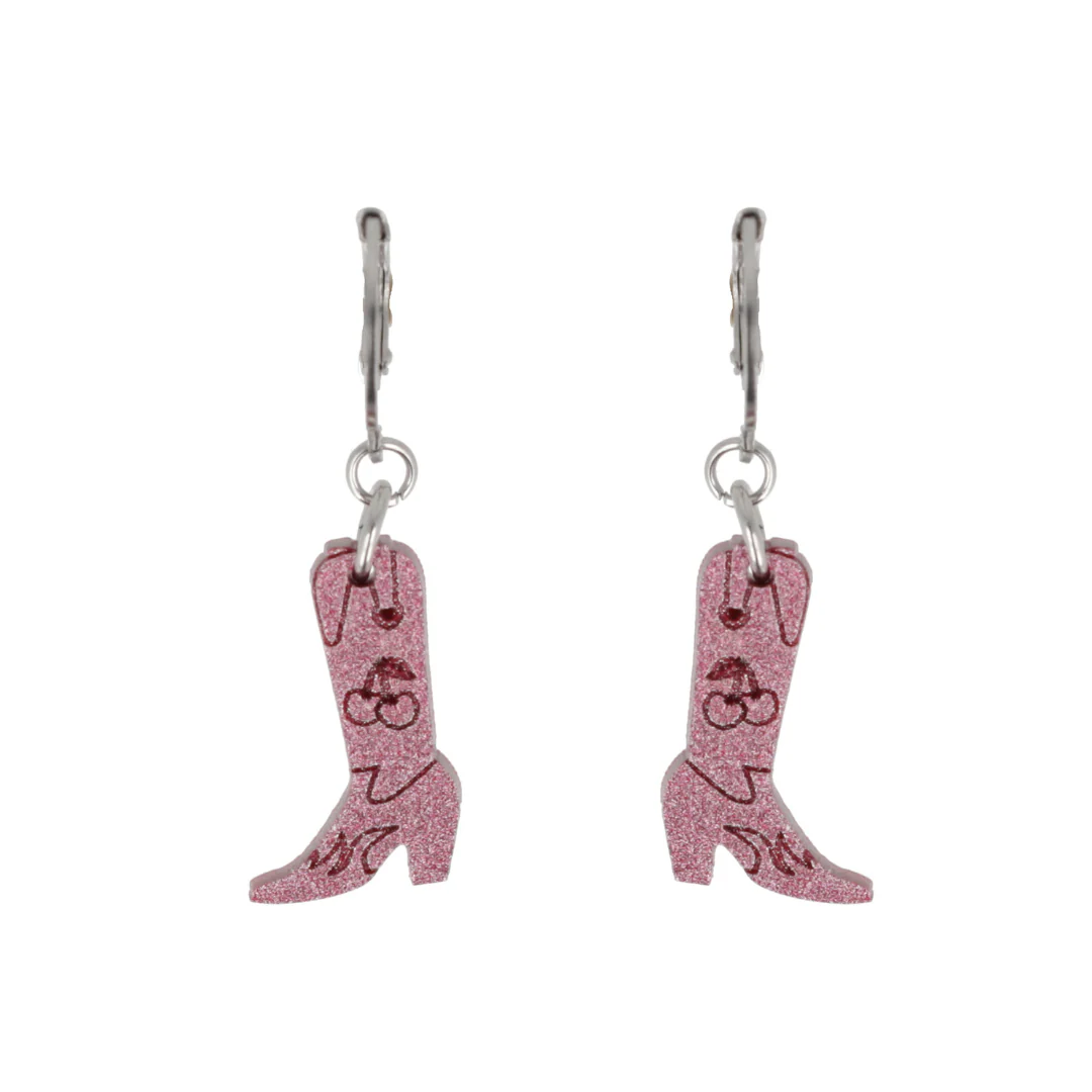 Mini Pink Cowboy Boot Huggie Hoop Earrings - Image 5