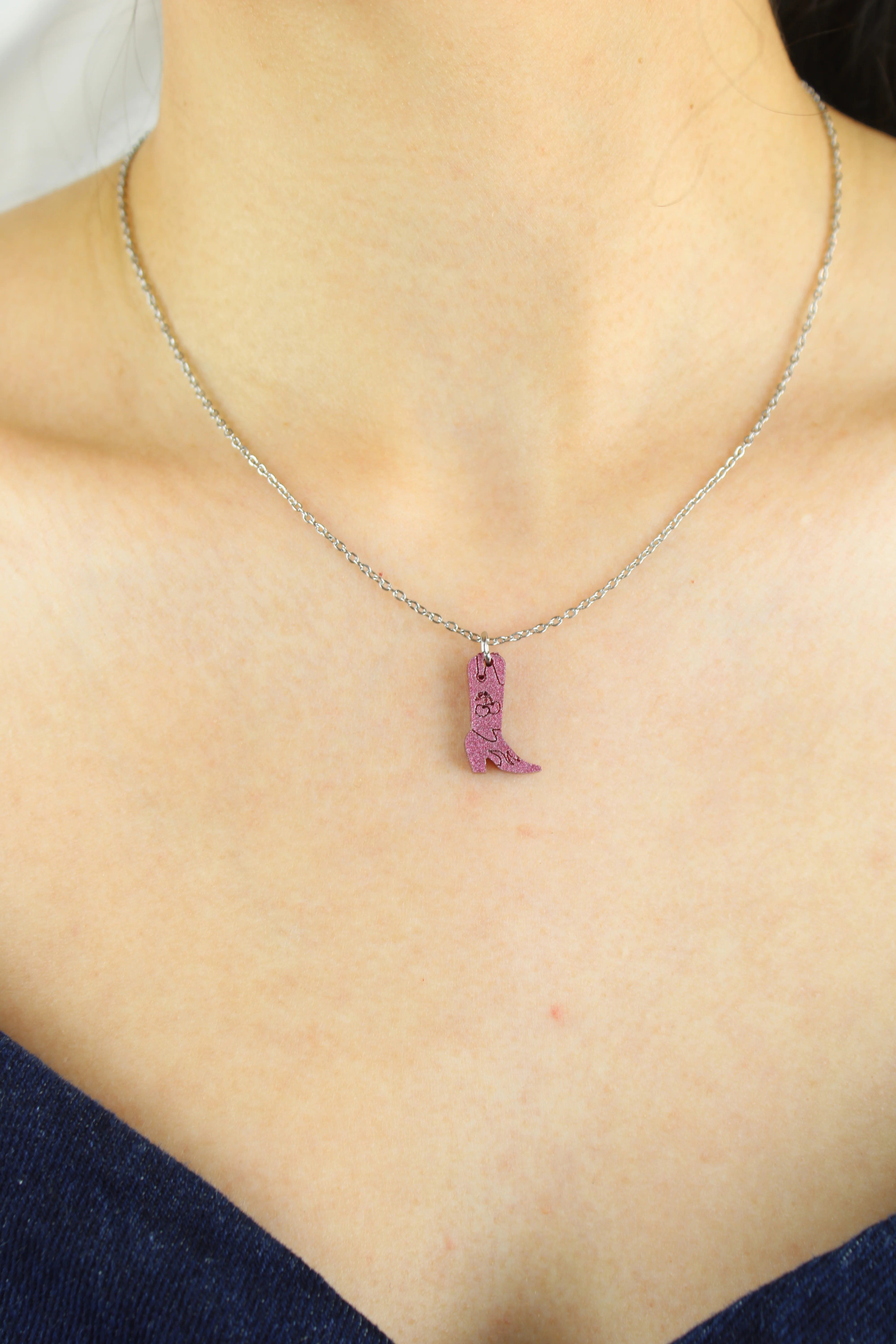 Mini Pink Cowboy Boot Necklace - Image 2
