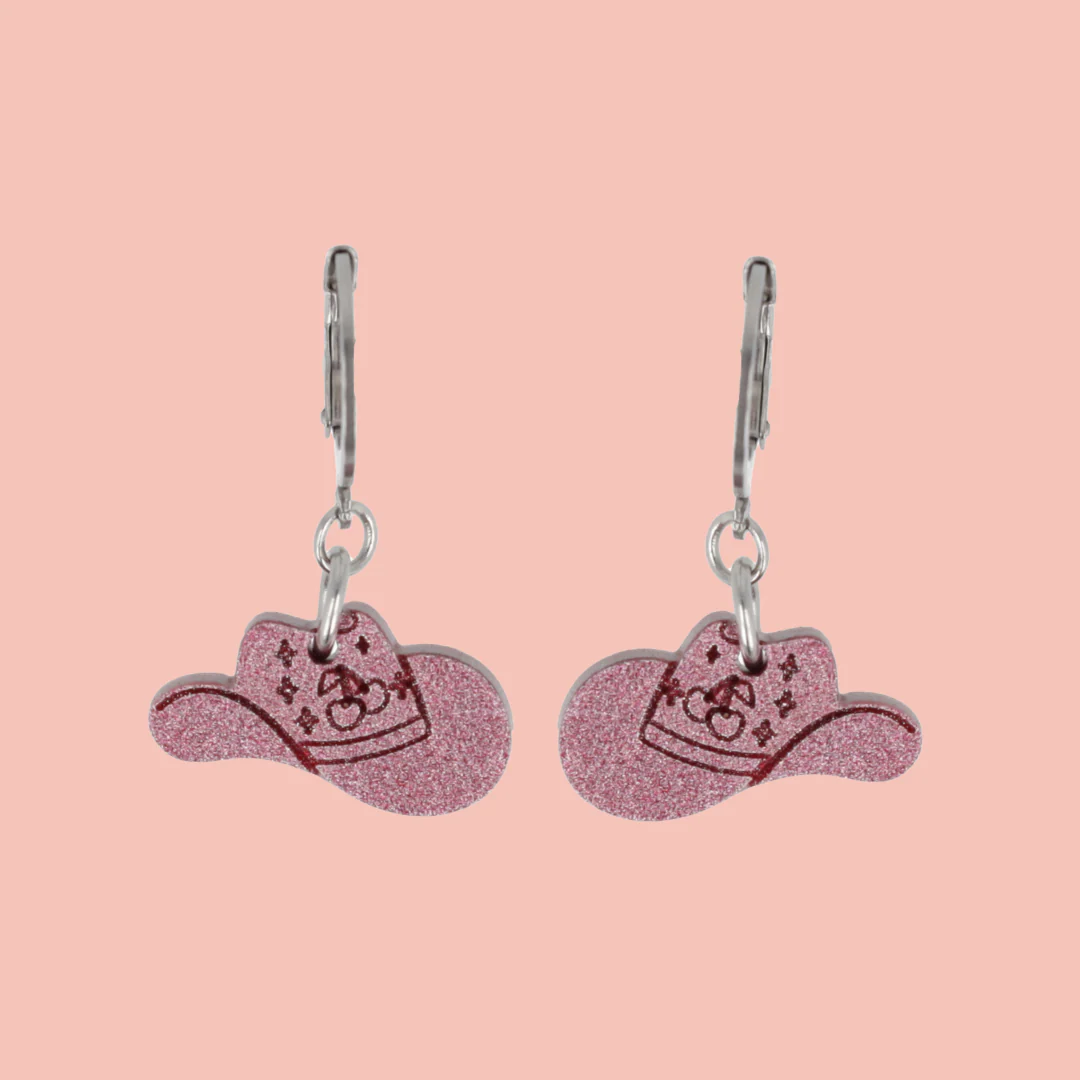 Mini Pink Cowboy Hat Huggie Hoop Earrings