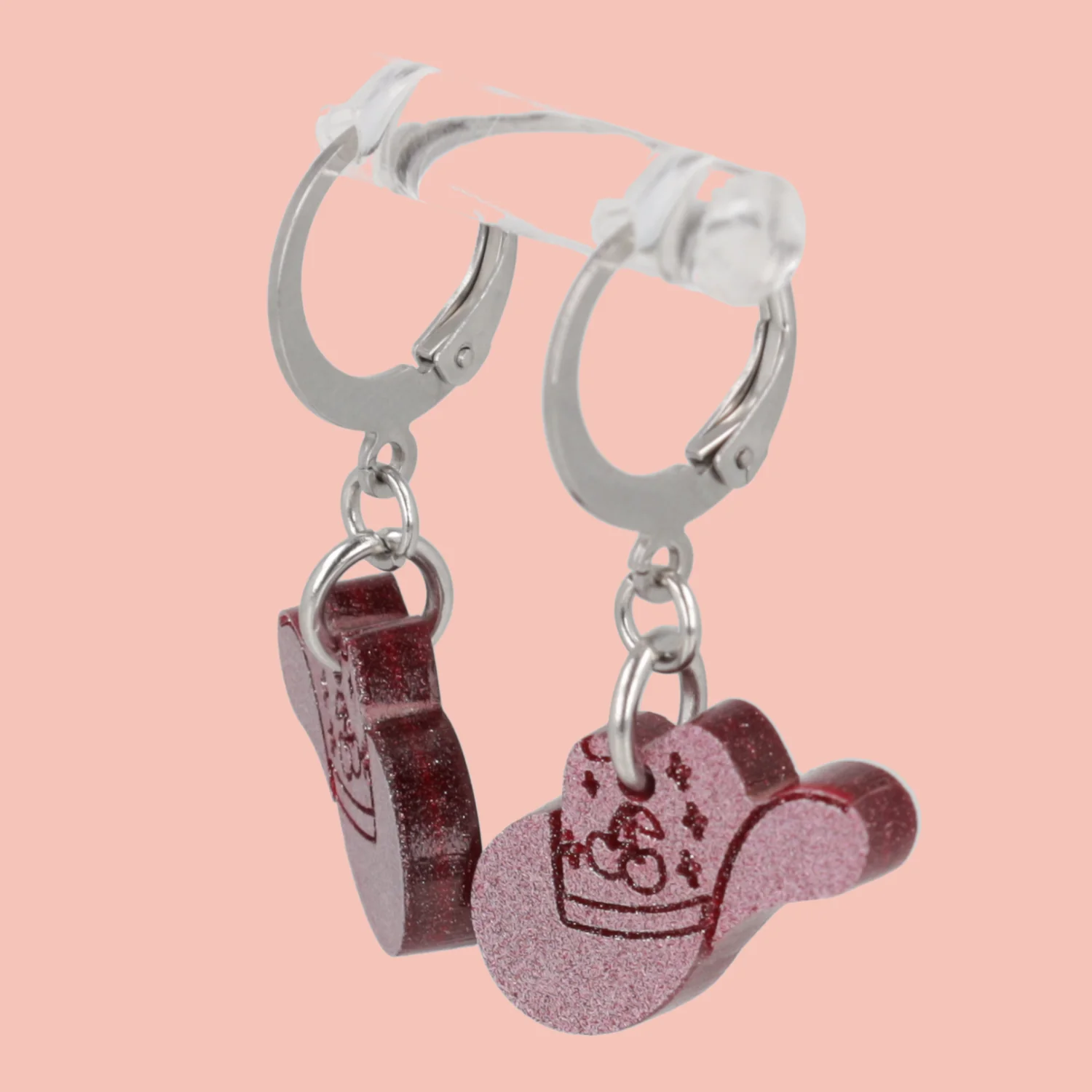 Mini Pink Cowboy Hat Huggie Hoop Earrings - Image 2