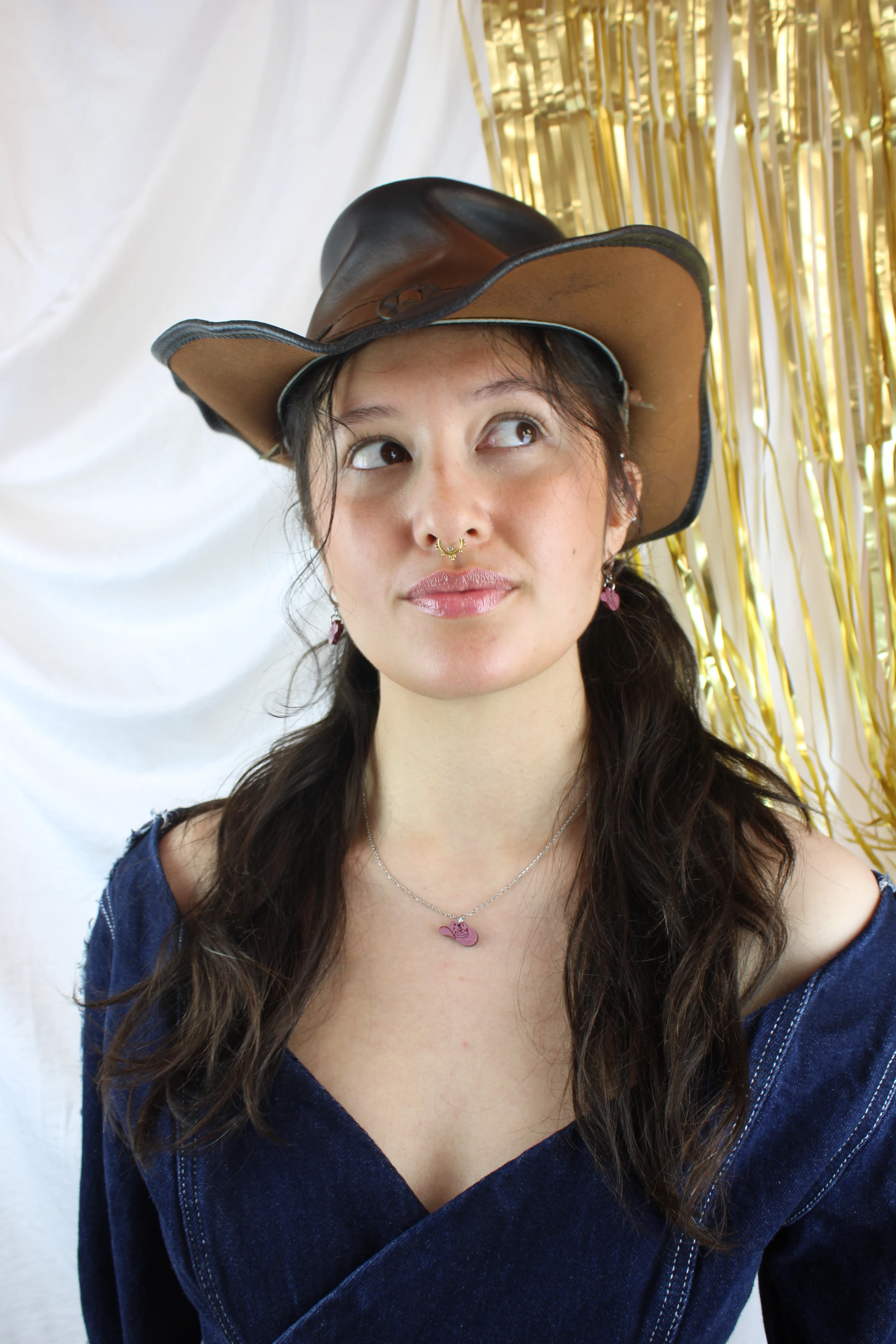 Mini Pink Cowboy Hat Huggie Hoop Earrings - Image 4