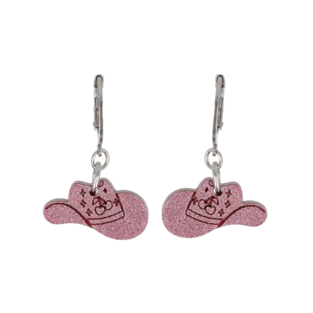 Mini Pink Cowboy Hat Huggie Hoop Earrings - Image 5