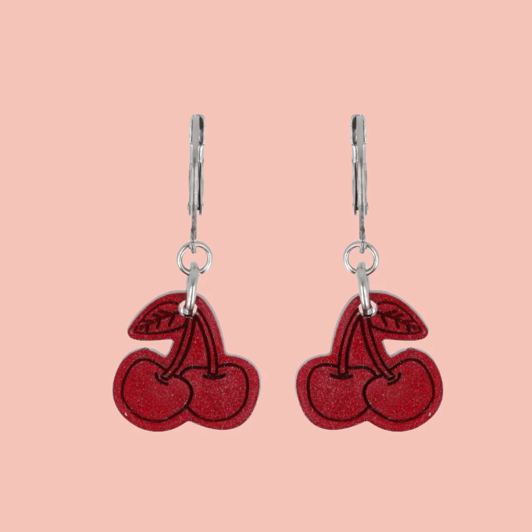 Mini Red Cherry Huggie Hoop Earrings