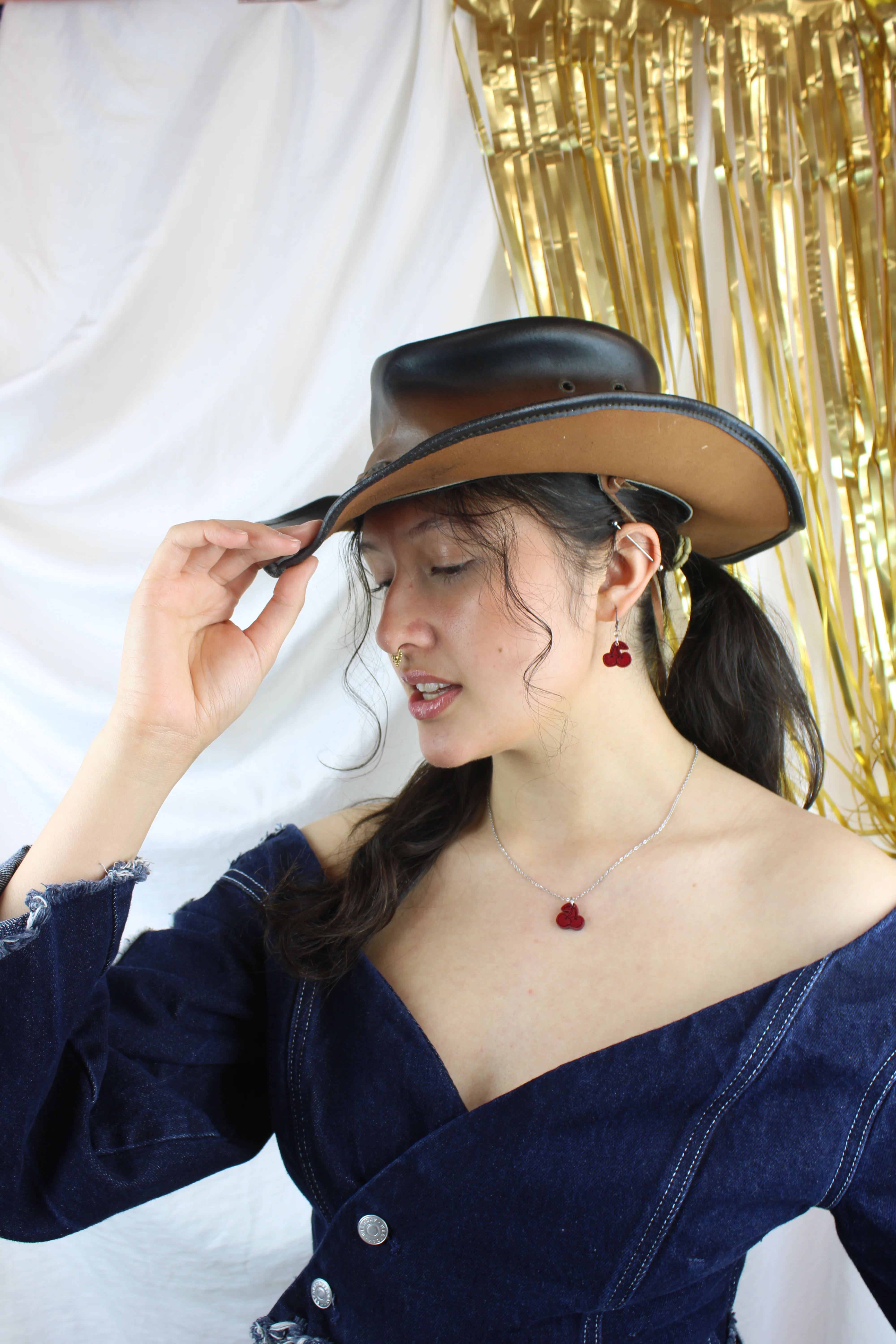Mini Red Cherry Huggie Hoop Earrings - Image 3