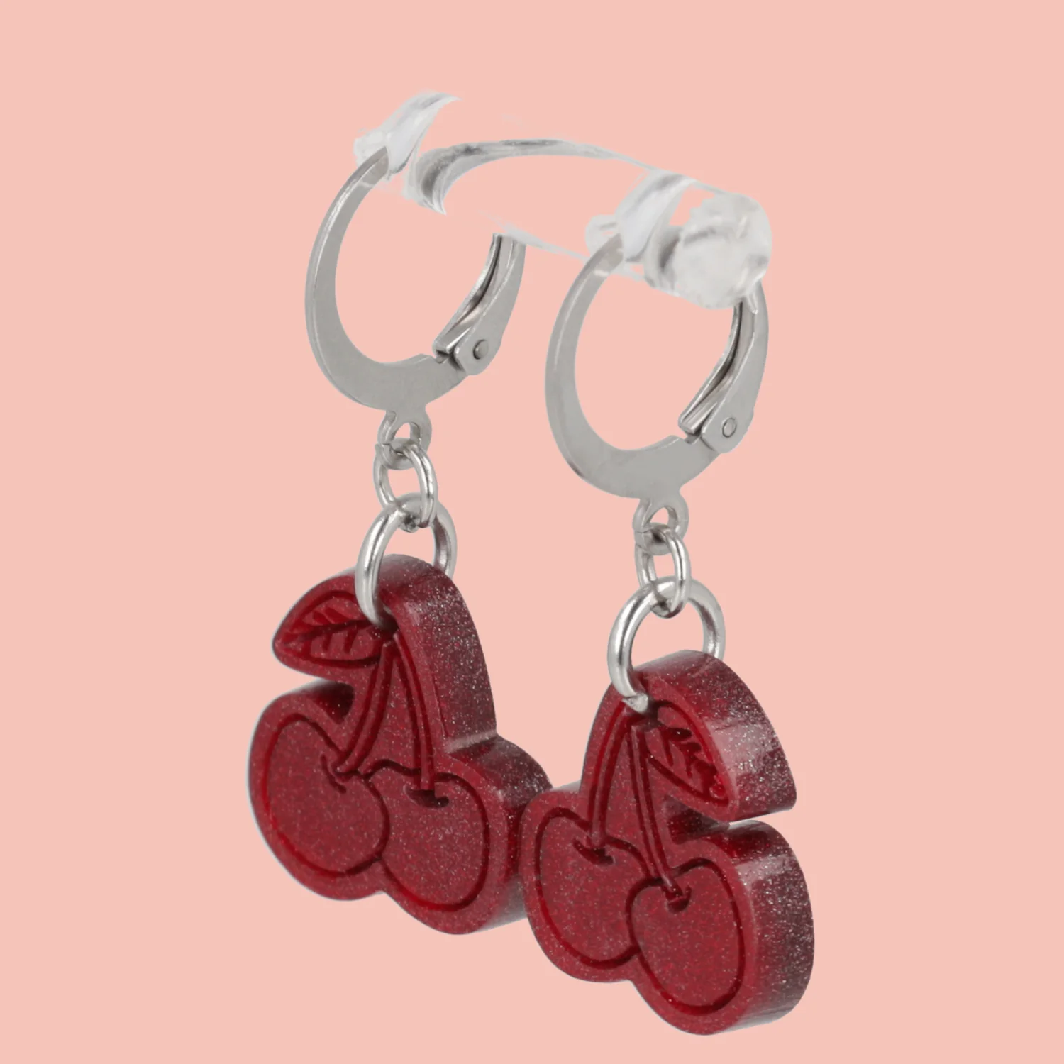 Mini Red Cherry Huggie Hoop Earrings - Image 4