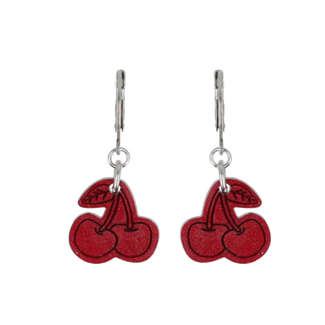 Mini Red Cherry Huggie Hoop Earrings - Image 5
