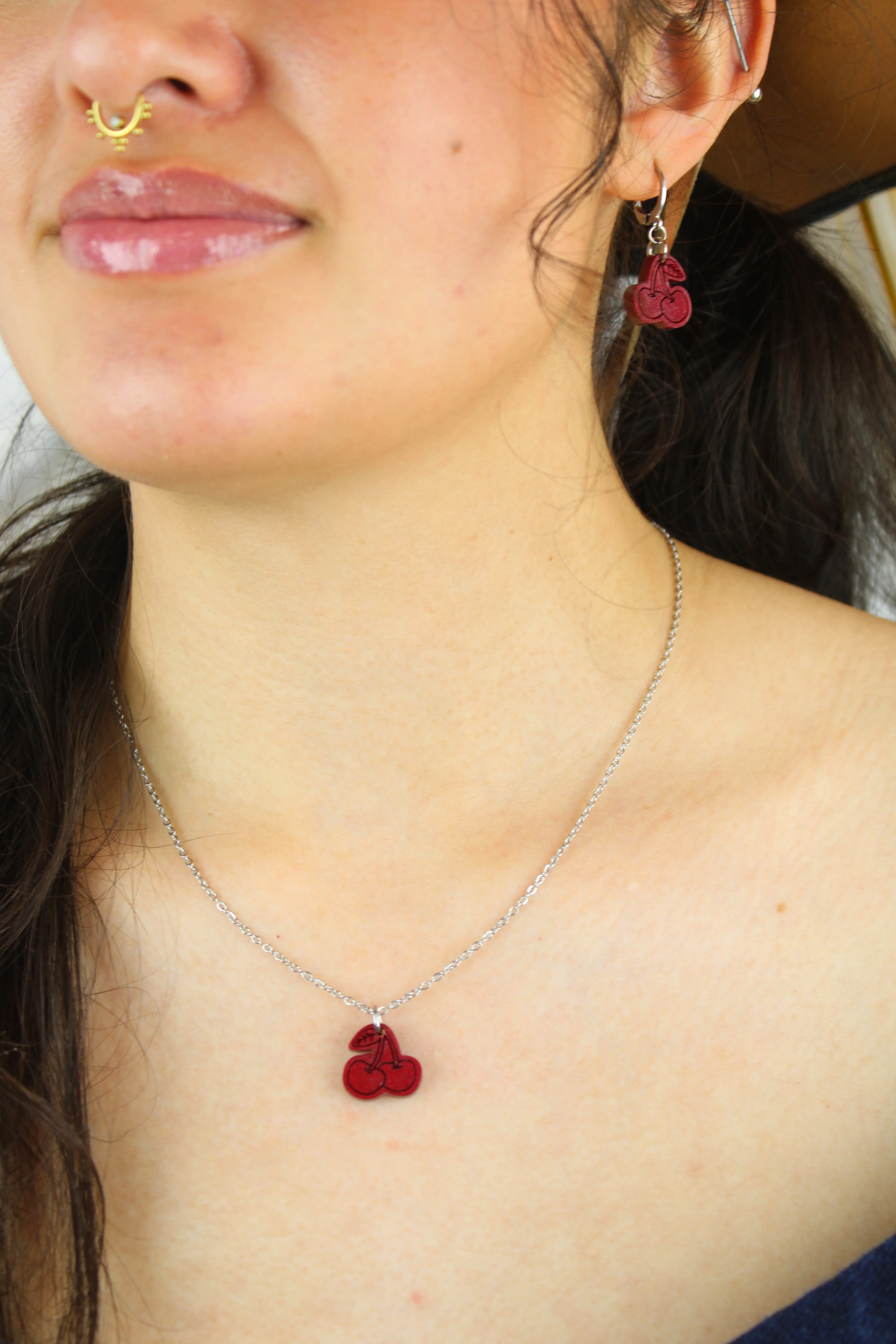 Mini Red Cherry Huggie Hoop Earrings - Image 6