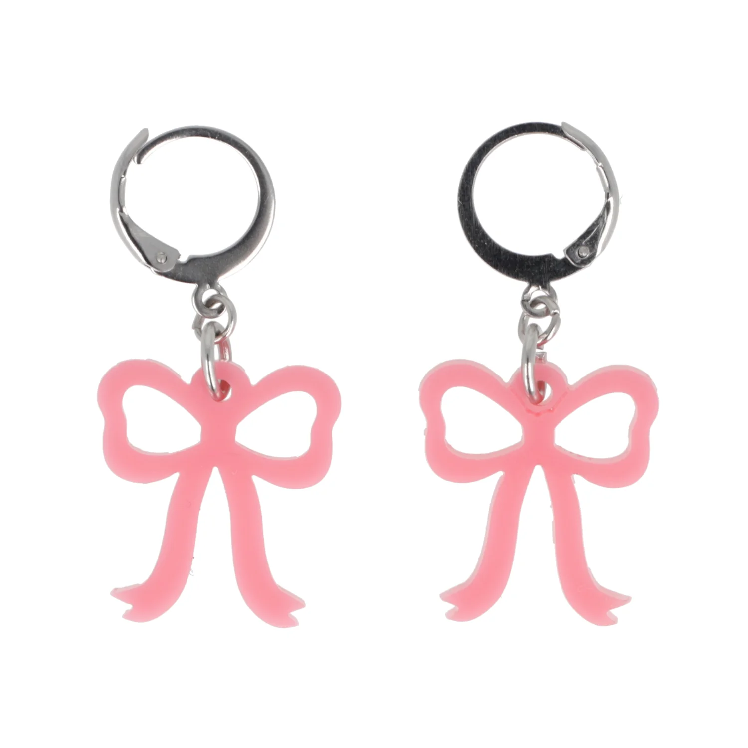 Mini Rose Pink Bow Huggie Hoop Earrings - Image 2