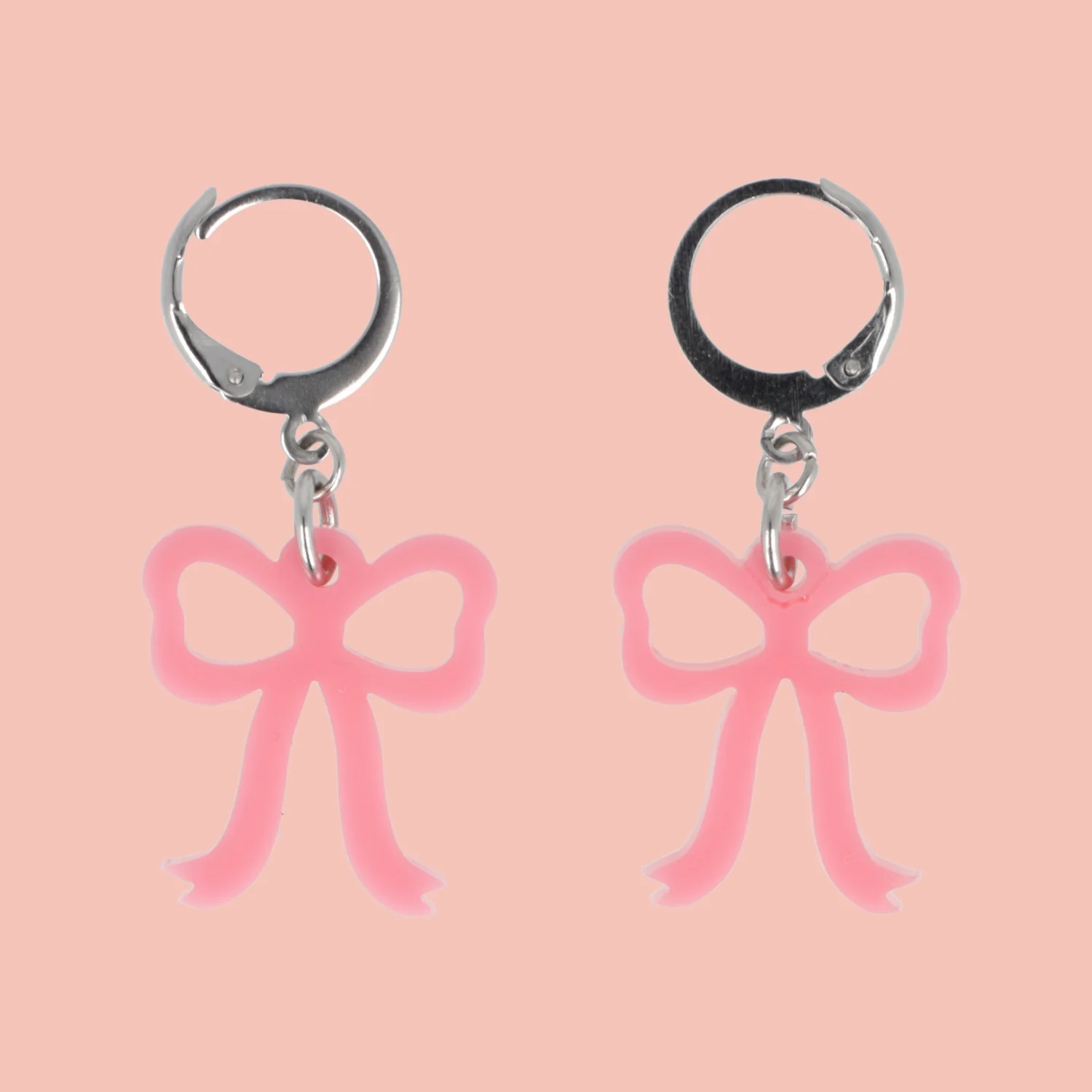 Mini Rose Pink Bow Huggie Hoop Earrings - Image 5