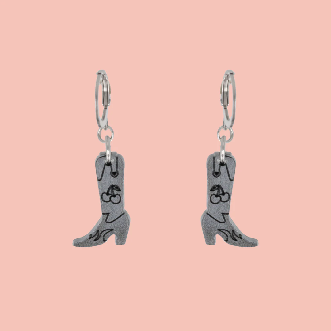 Mini Silver Cowboy Boot Huggie Hoop Earrings