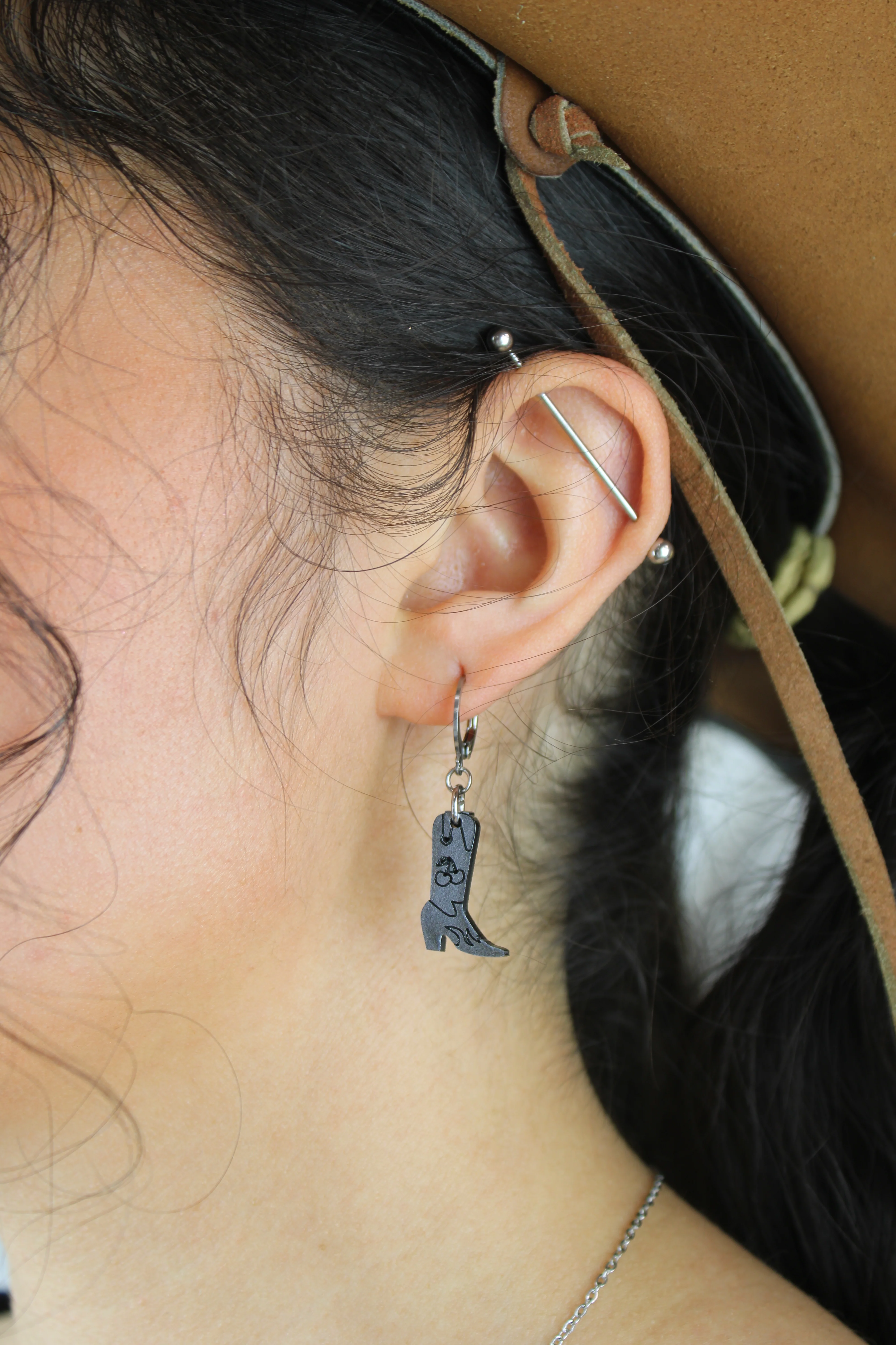 Mini Silver Cowboy Boot Huggie Hoop Earrings - Image 2