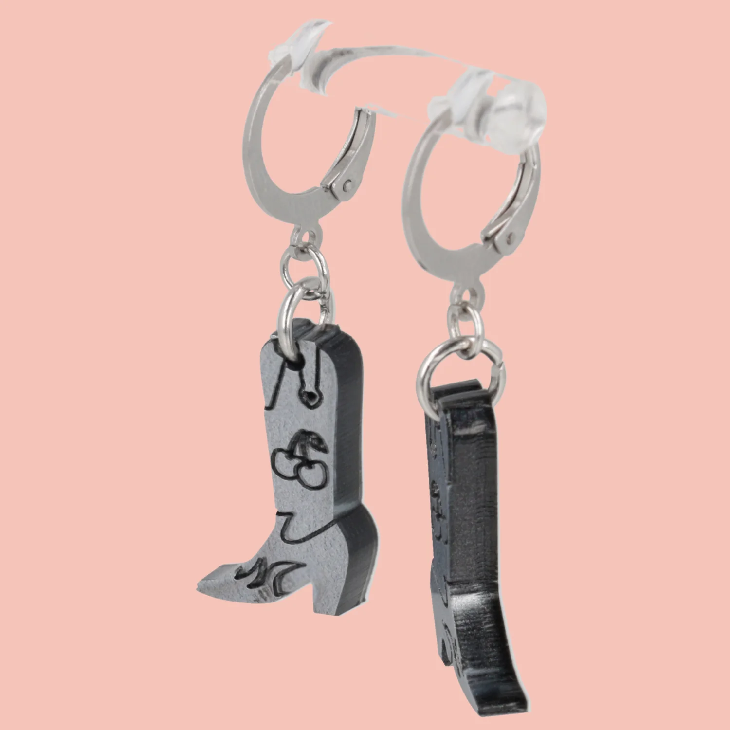 Mini Silver Cowboy Boot Huggie Hoop Earrings - Image 3