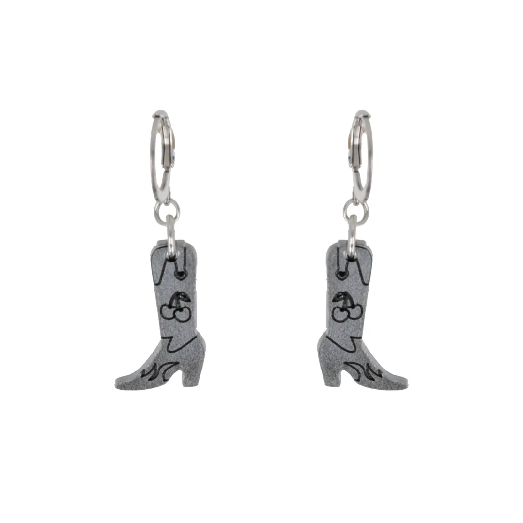 Mini Silver Cowboy Boot Huggie Hoop Earrings - Image 5