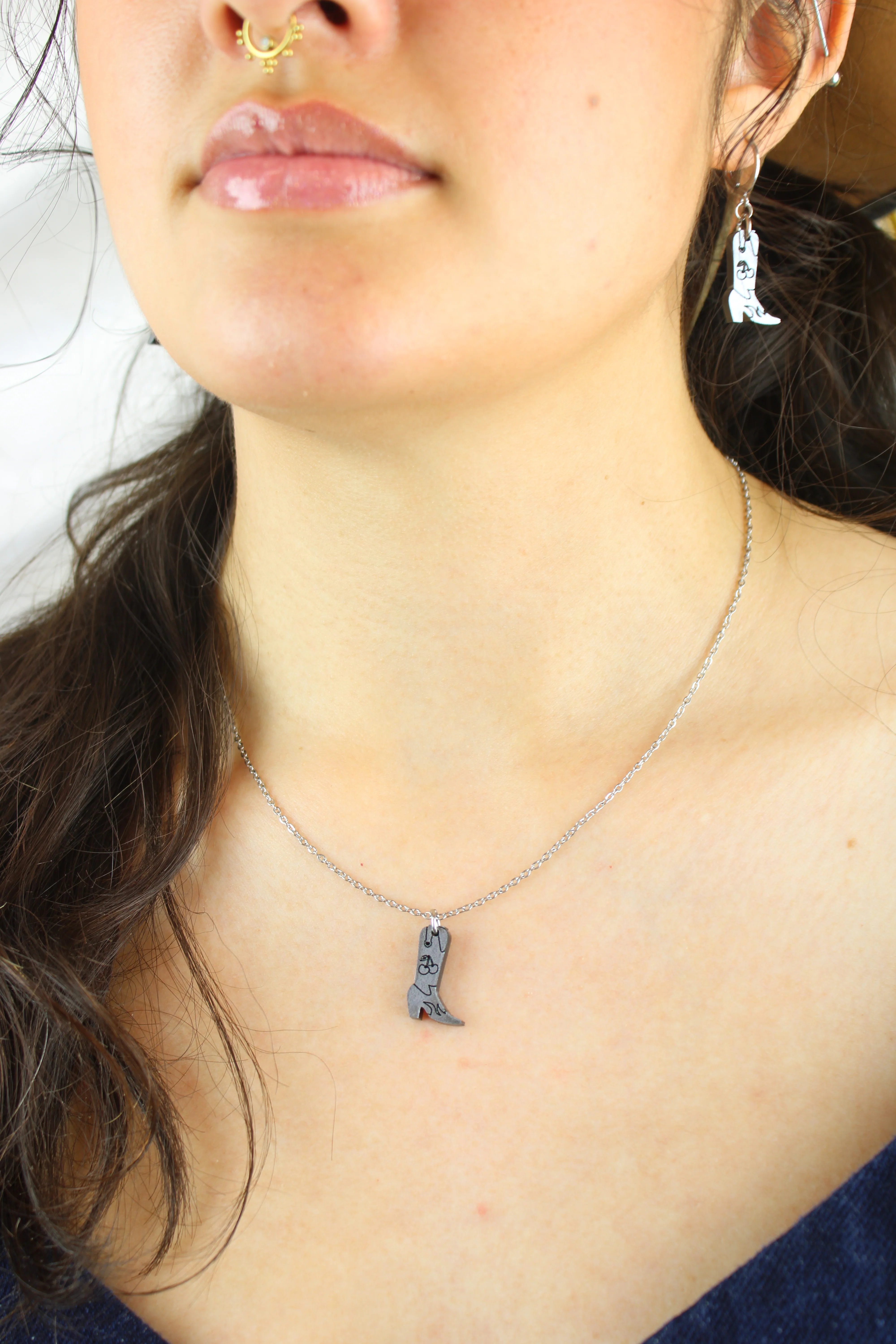 Mini Silver Cowboy Boot Huggie Hoop Earrings - Image 6