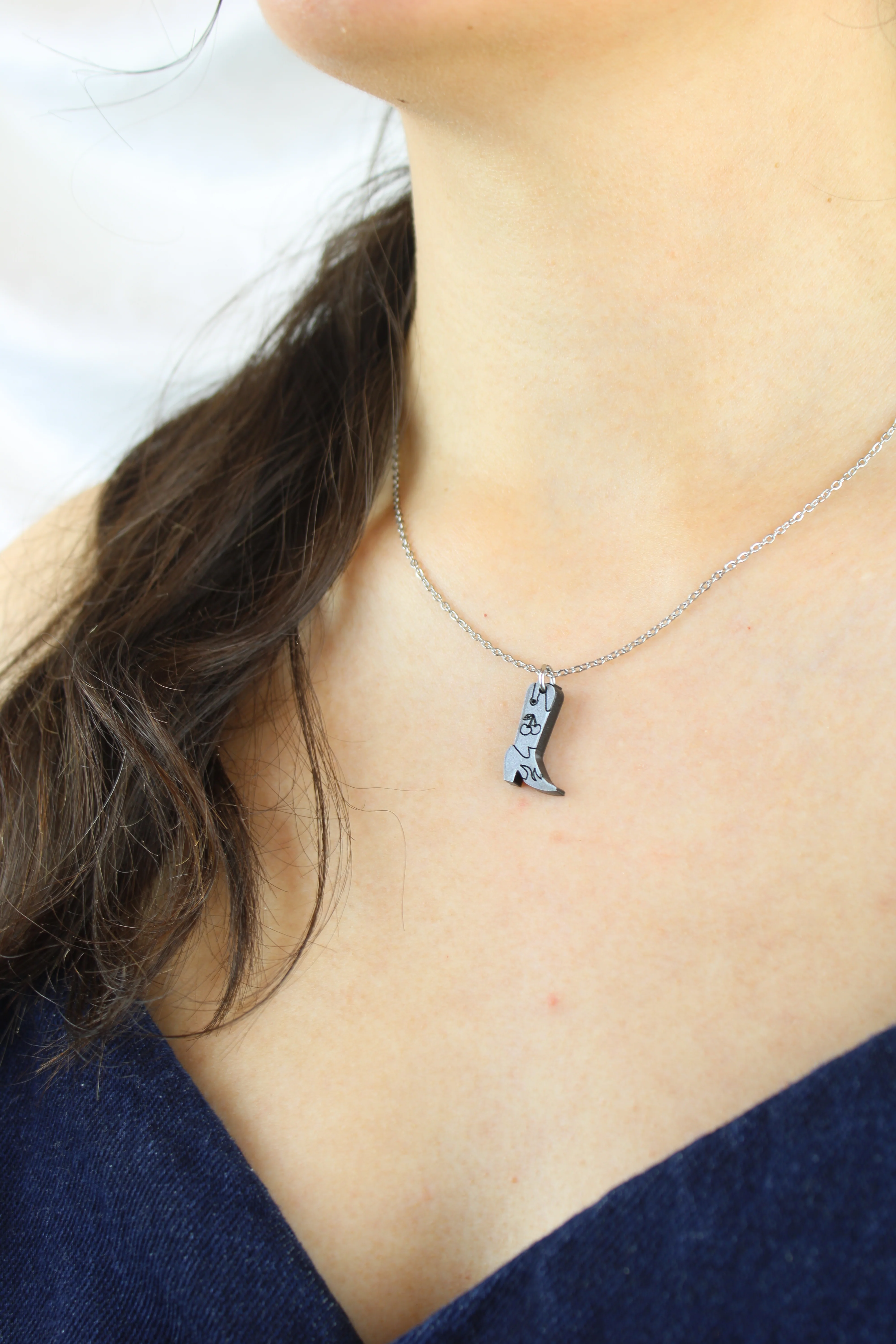 Mini Silver Cowboy Boot Necklace - Image 2