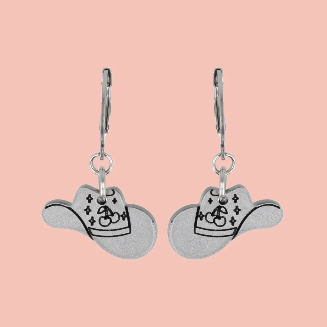 Mini Silver Cowboy Hat Huggie Hoop Earrings