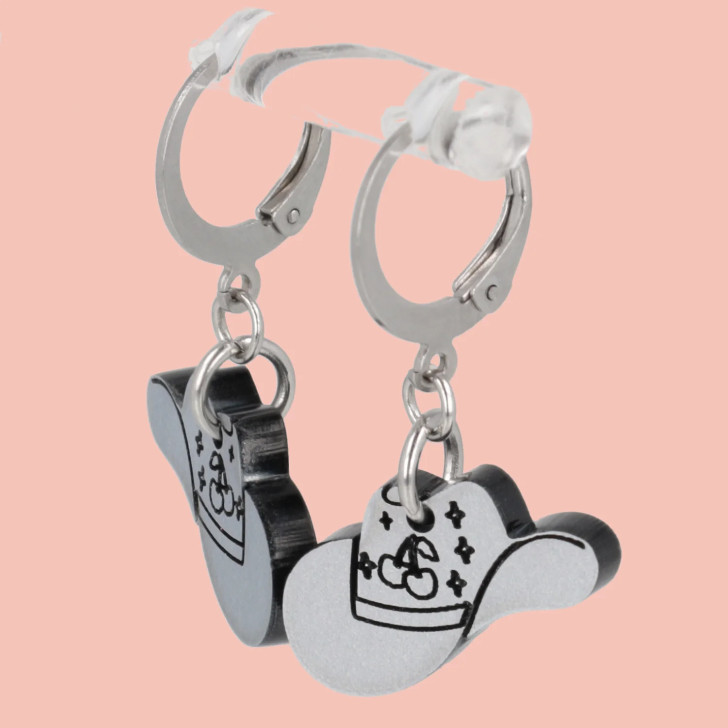 Mini Silver Cowboy Hat Huggie Hoop Earrings - Image 3