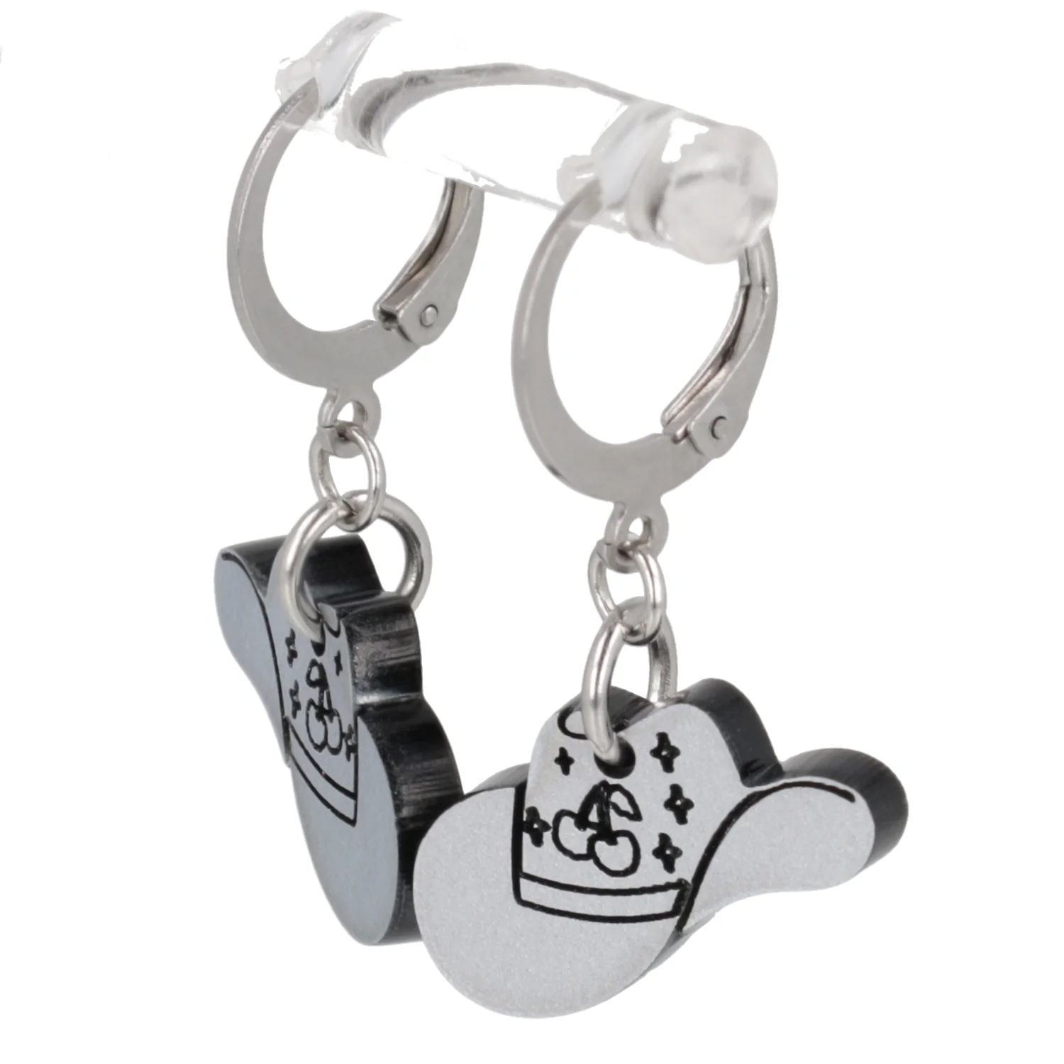 Mini Silver Cowboy Hat Huggie Hoop Earrings - Image 6