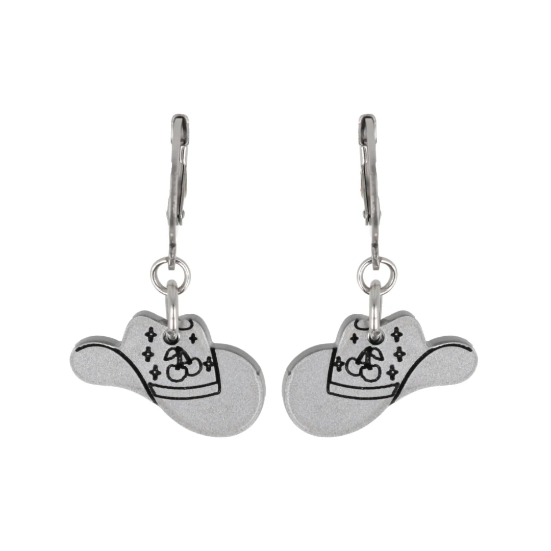 Mini Silver Cowboy Hat Huggie Hoop Earrings - Image 7