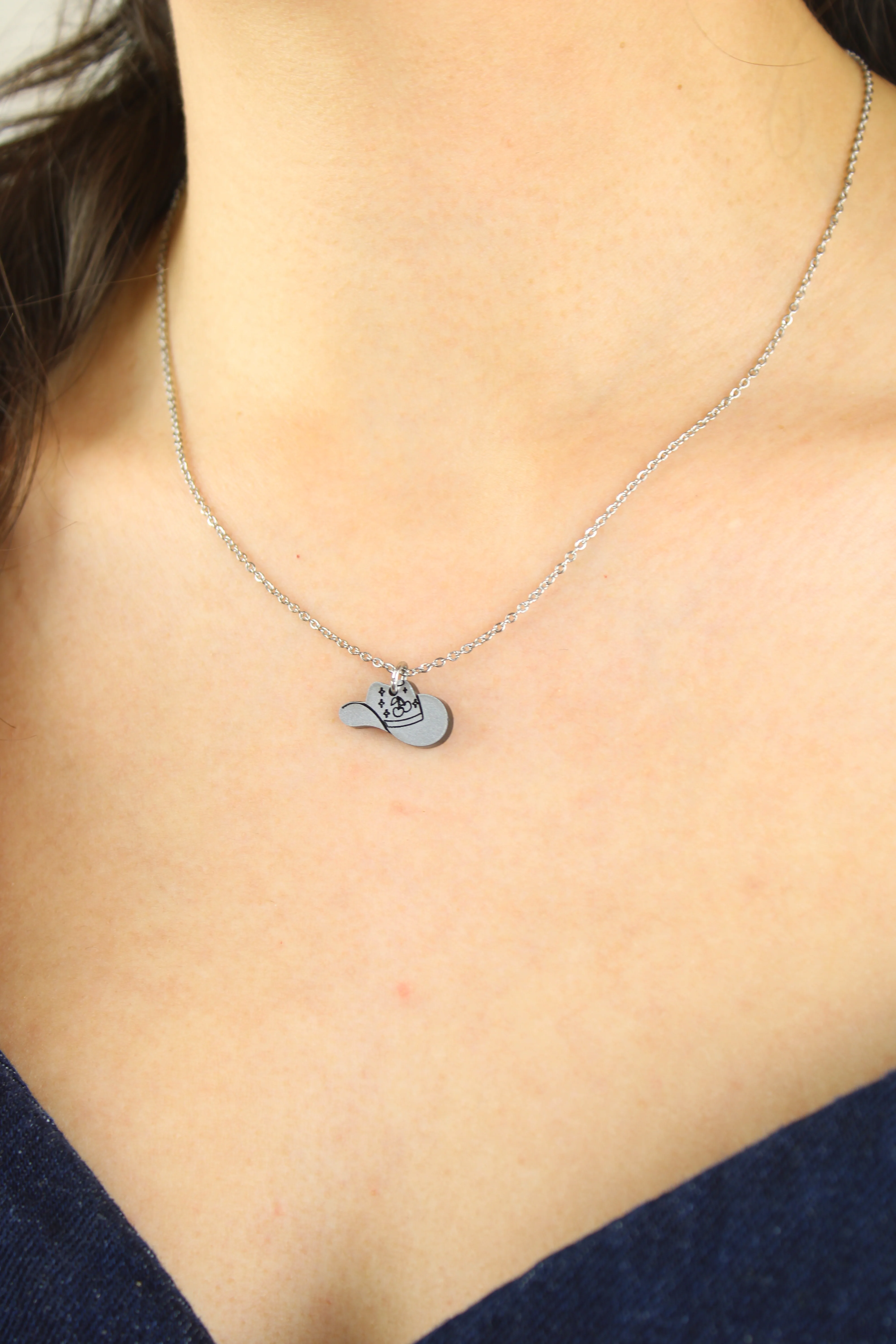 Mini Silver Cowboy Hat Necklace - Image 2