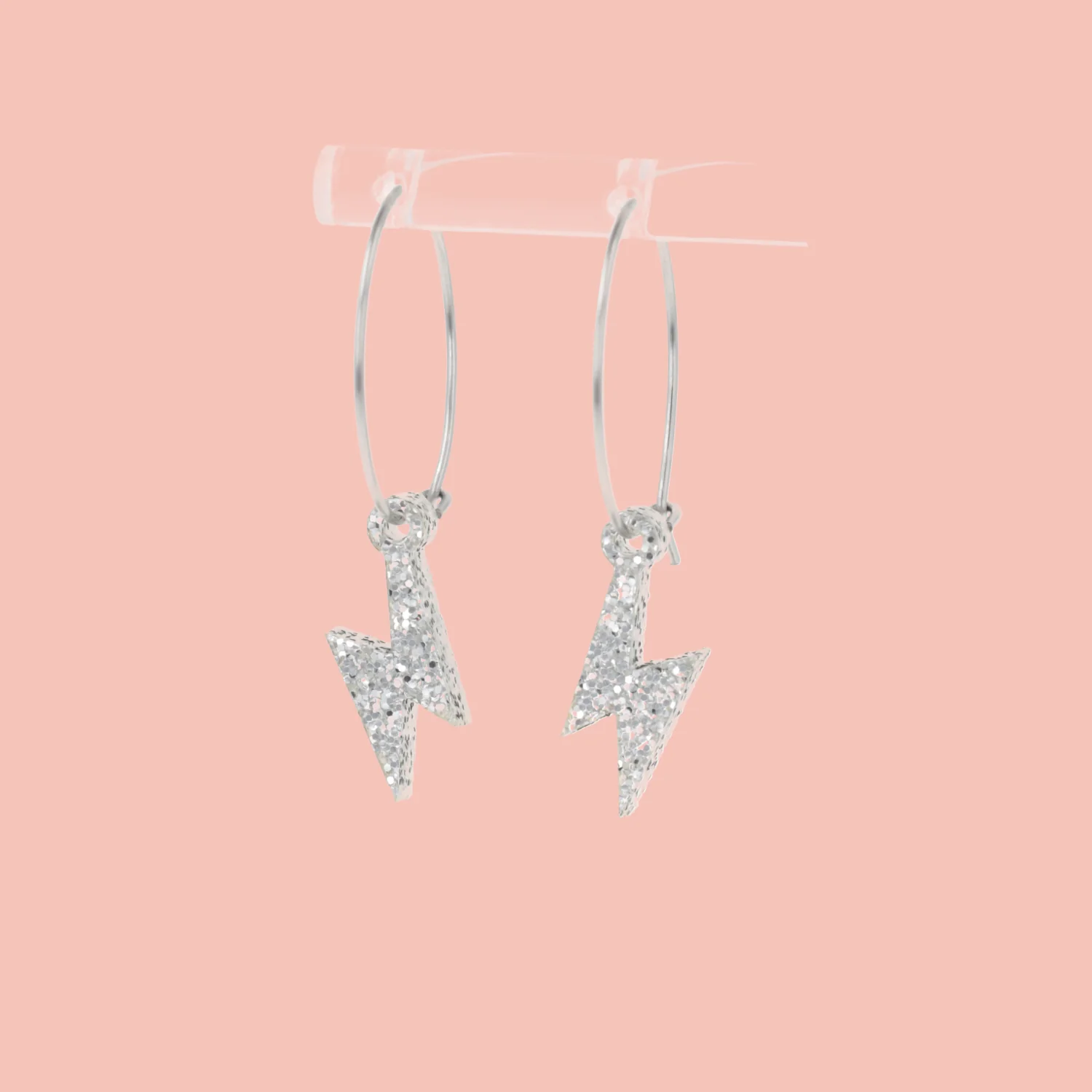 Mini Silver Glitter Lightning Bolt Hoop Earrings