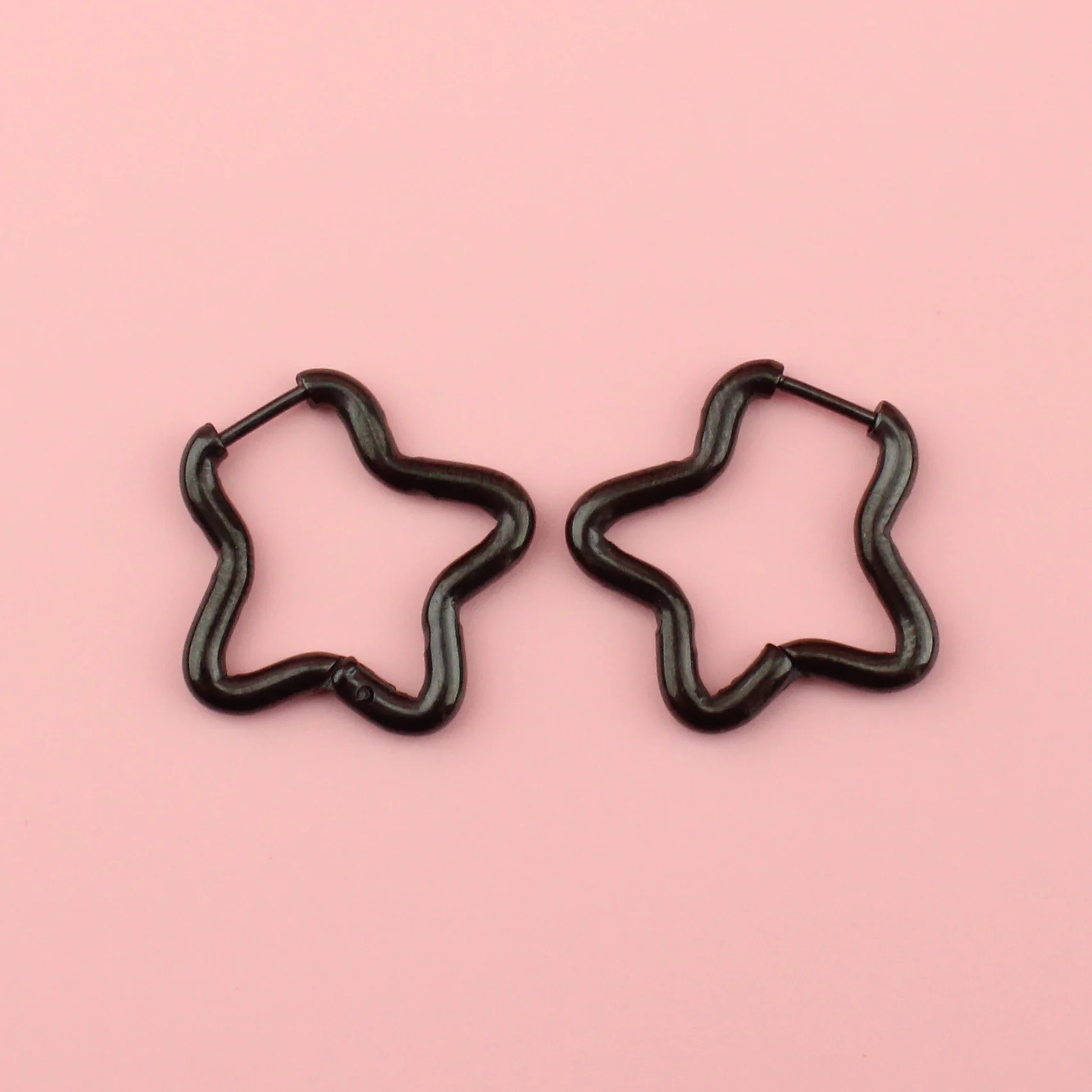 Mini Star Hoop Earrings (Black)