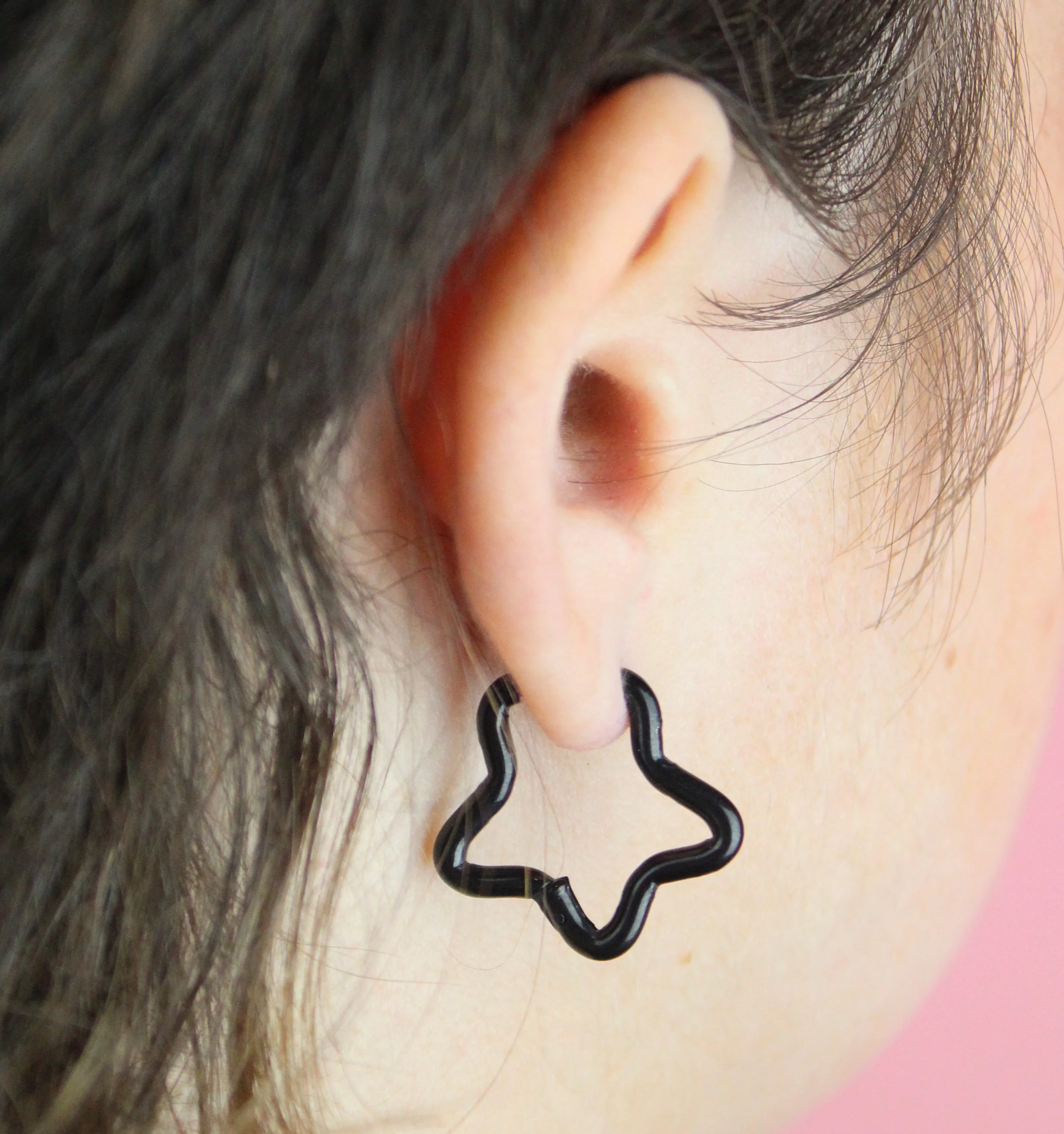 Mini Star Hoop Earrings (Black) - Image 2