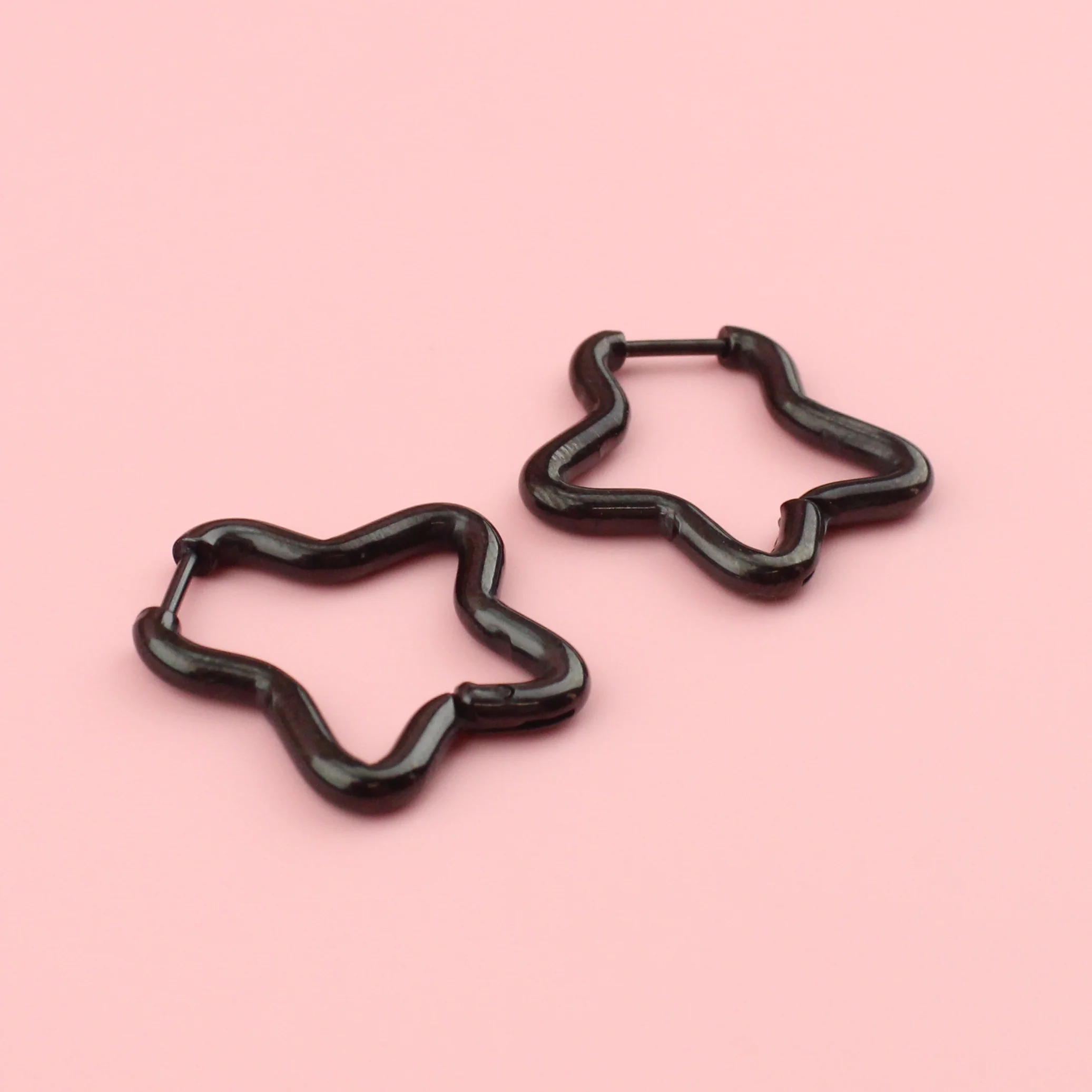 Mini Star Hoop Earrings (Black) - Image 3
