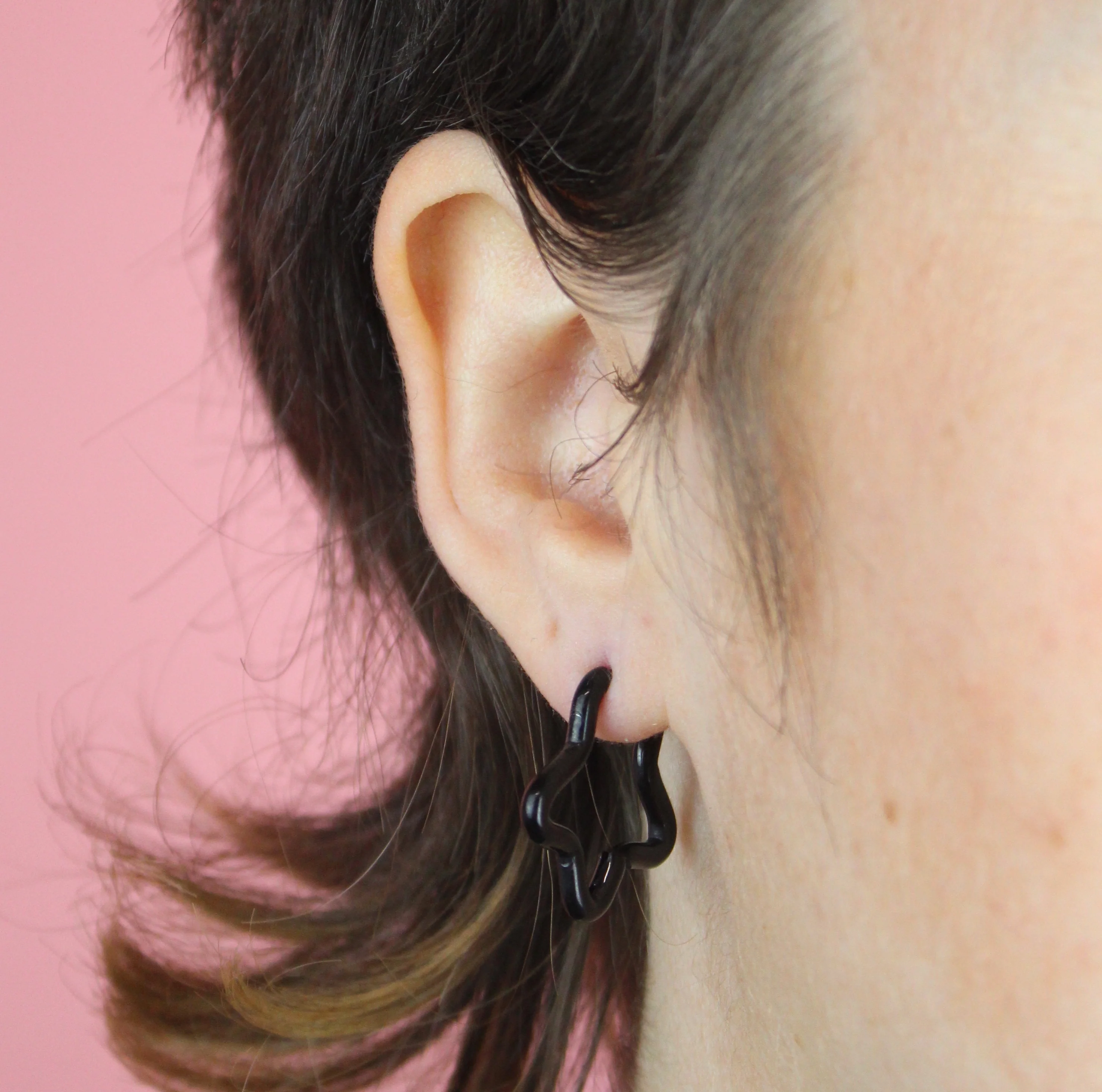 Mini Star Hoop Earrings (Black) - Image 4