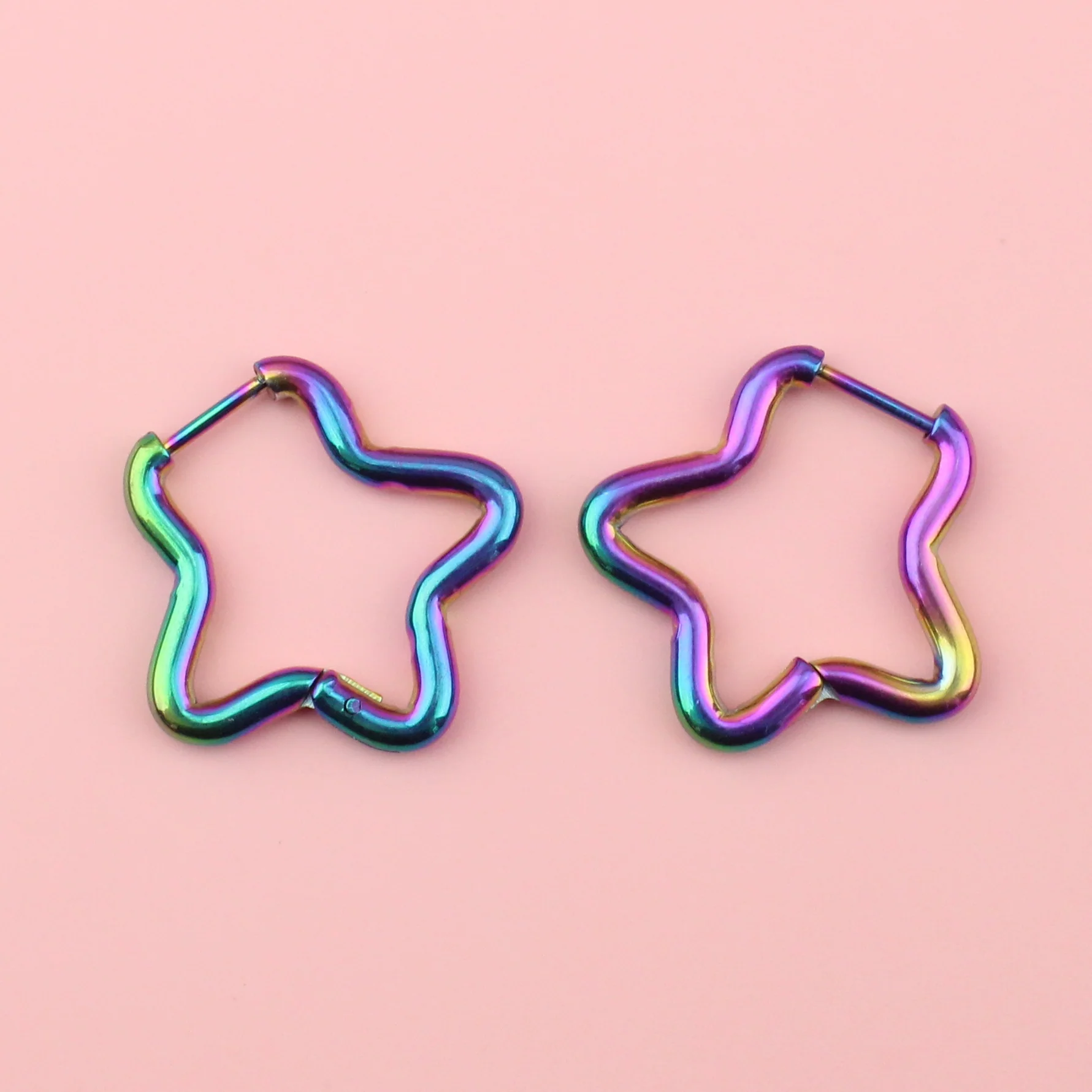 Mini Star Hoop Earrings (Rainbow)
