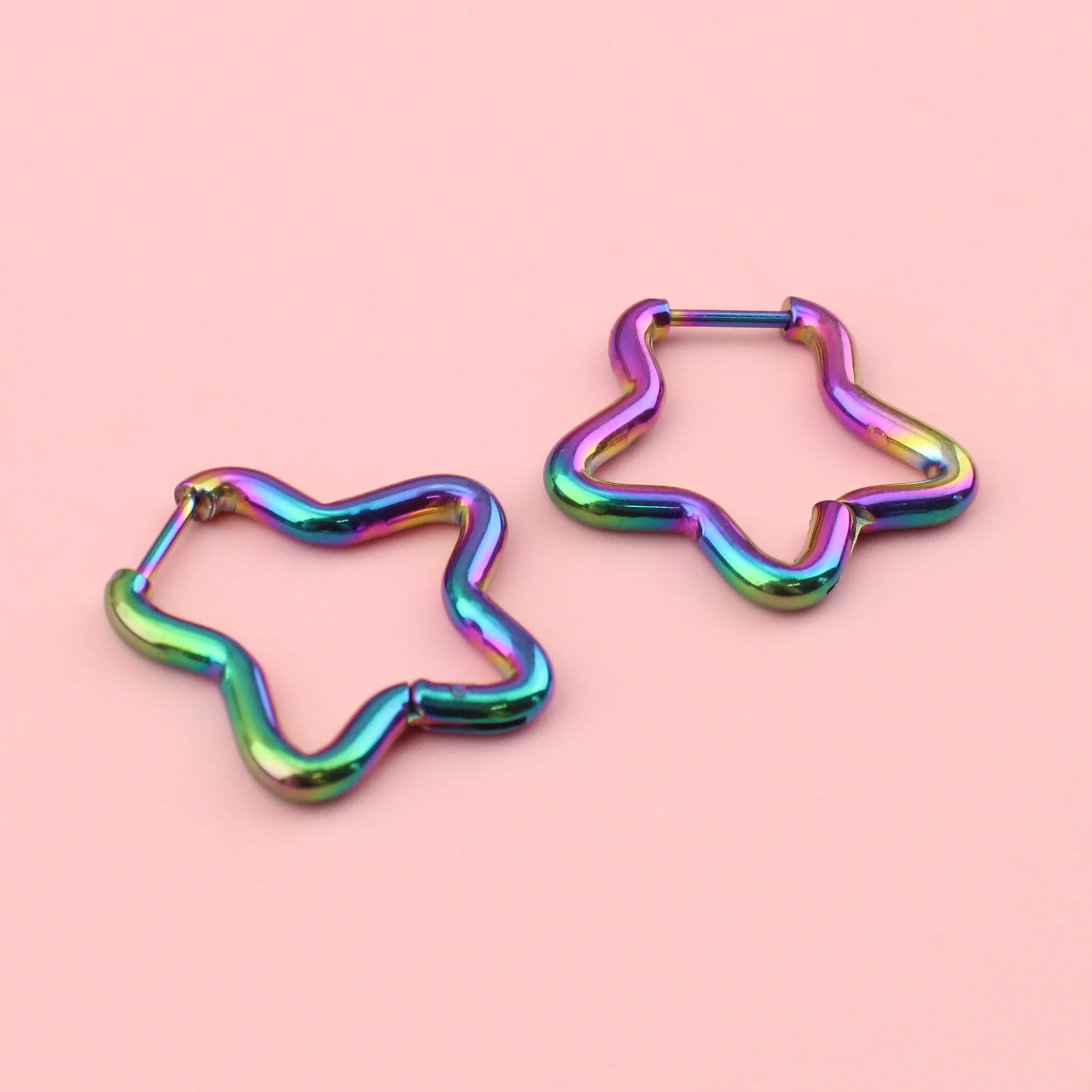 Mini Star Hoop Earrings (Rainbow) - Image 3