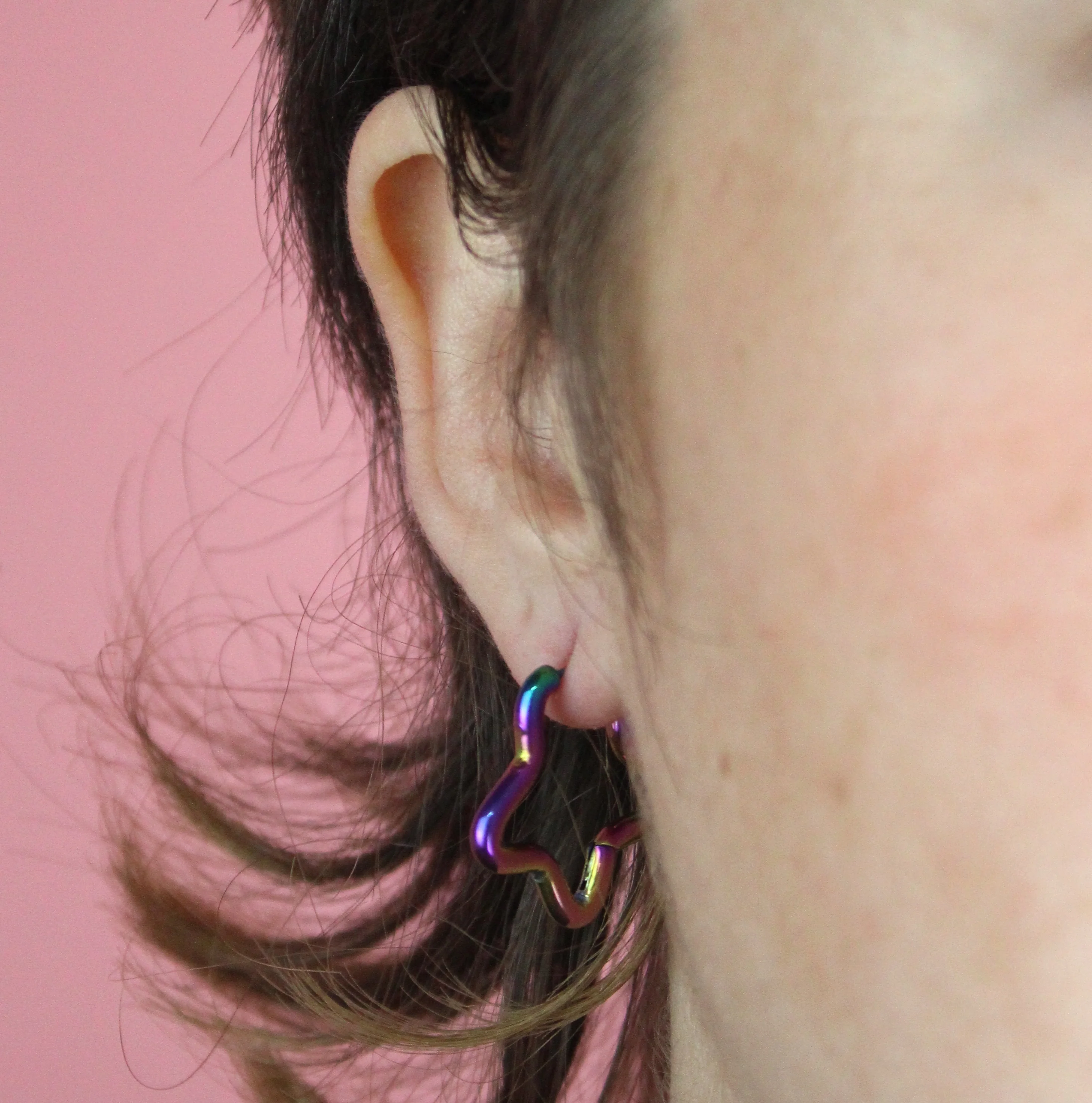 Mini Star Hoop Earrings (Rainbow) - Image 4