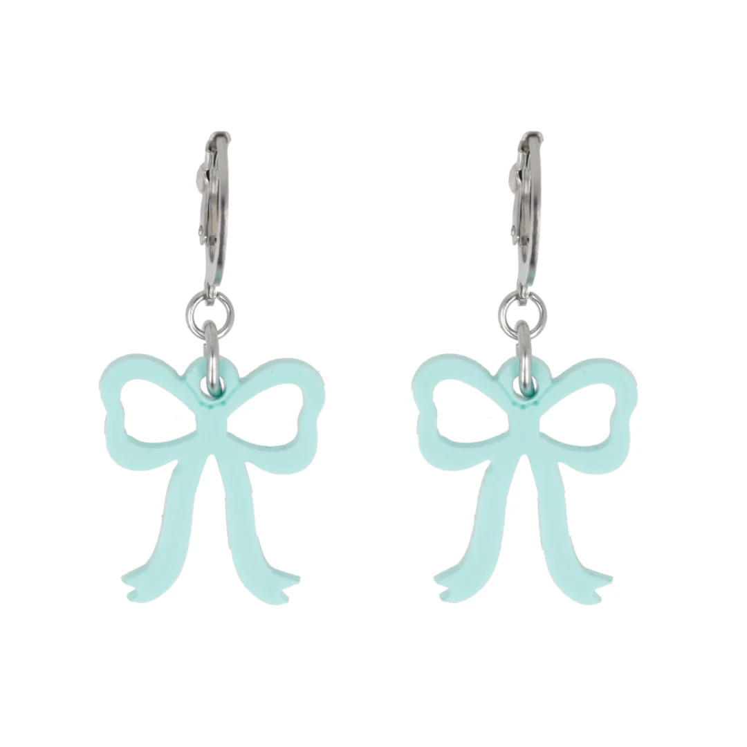 Mini Turquoise Bow Huggie Hoop Earrings - Image 3
